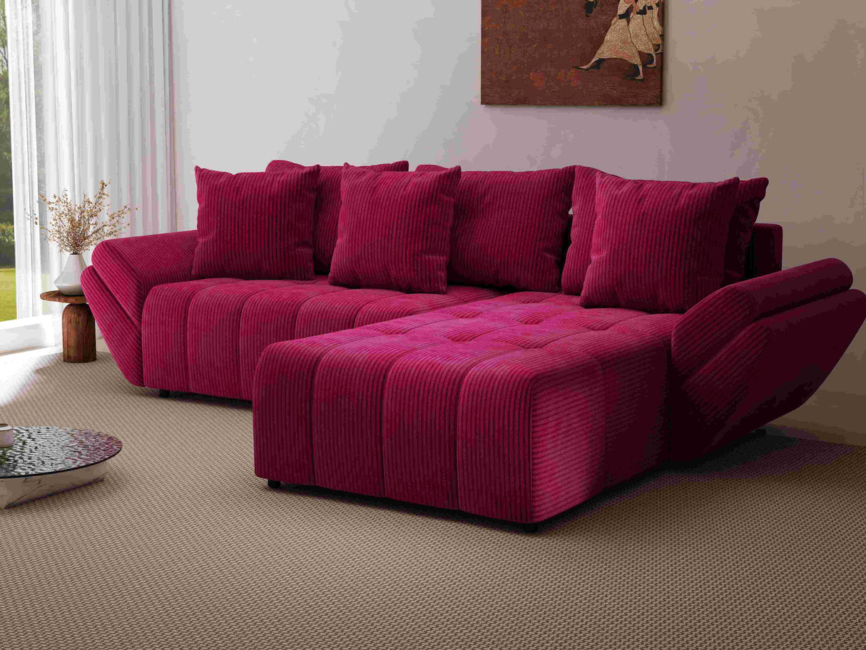 Colțar extensibil dumonde cu ladă de depozitare si sezut confortabil din spuma HR, Berlin Zoom Bordeaux 280x185 cm II Fabrica