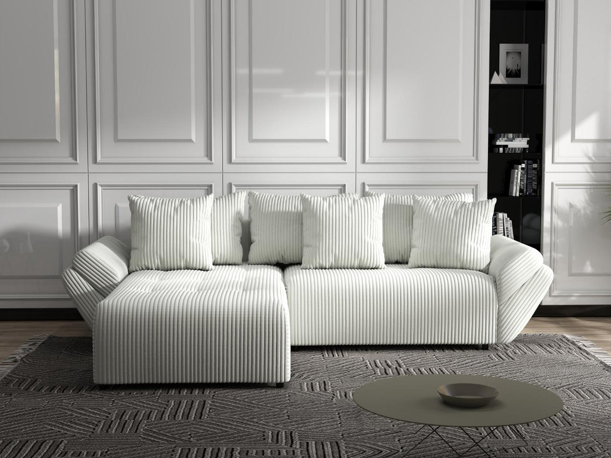 Colțar extensibil dumonde cu ladă de depozitare si sezut confortabil din spuma HR, Berlin Ambience Alb 280x185 cm Fabrica