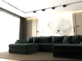 Colțar extensibil dumonde cu ladă de depozitare si sezut confortabil din spuma HR, Loana U Verde Ambience 355x185 cm Fabrica