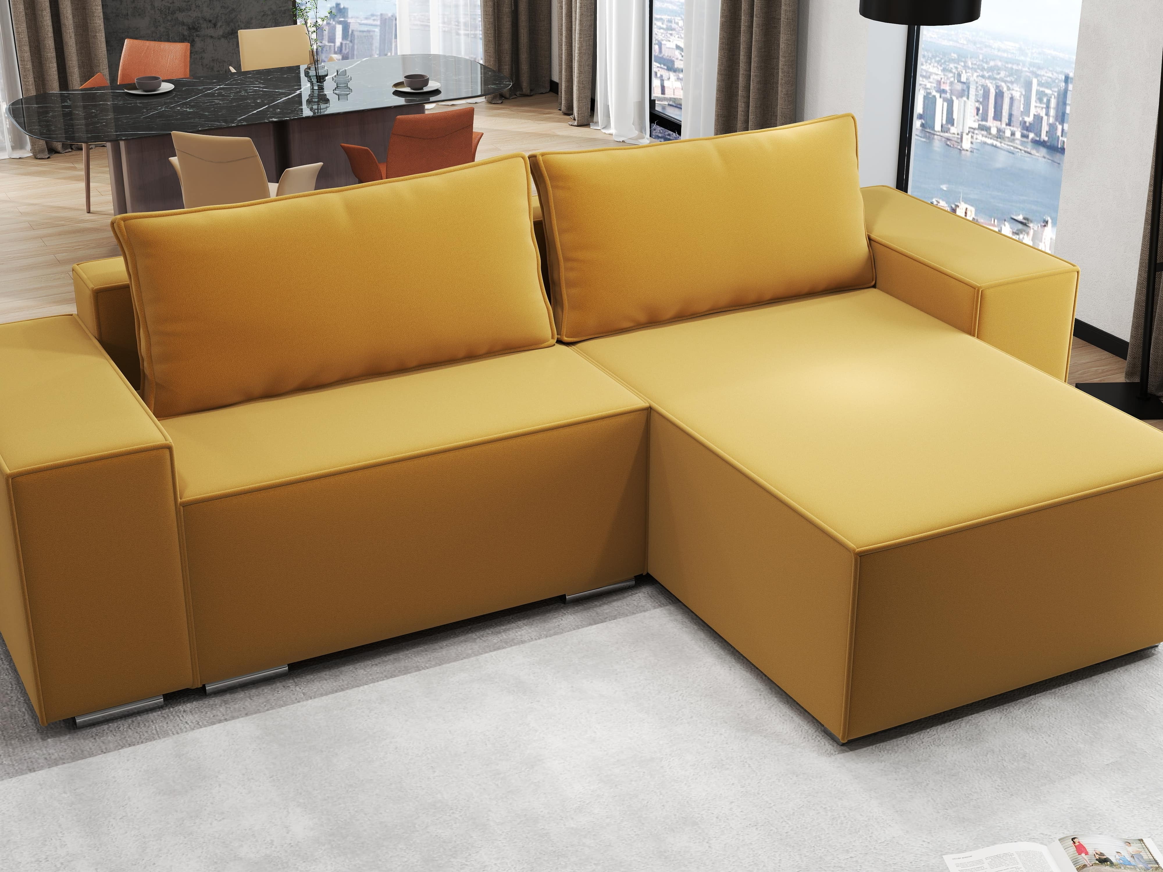 Colțar extensibil dumonde cu ladă de depozitare si sezut confortabil din spuma HR, Dream Royal Mustar 290x185 cm II Fabrica