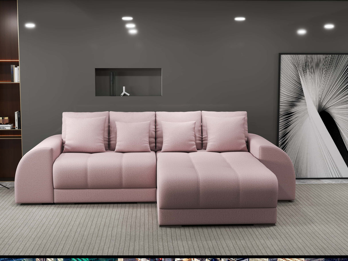 Colțar extensibil dumonde cu ladă de depozitare si sezut confortabil din spuma HR, Verona Enjoy Roz II 290x185 cm Fabrica