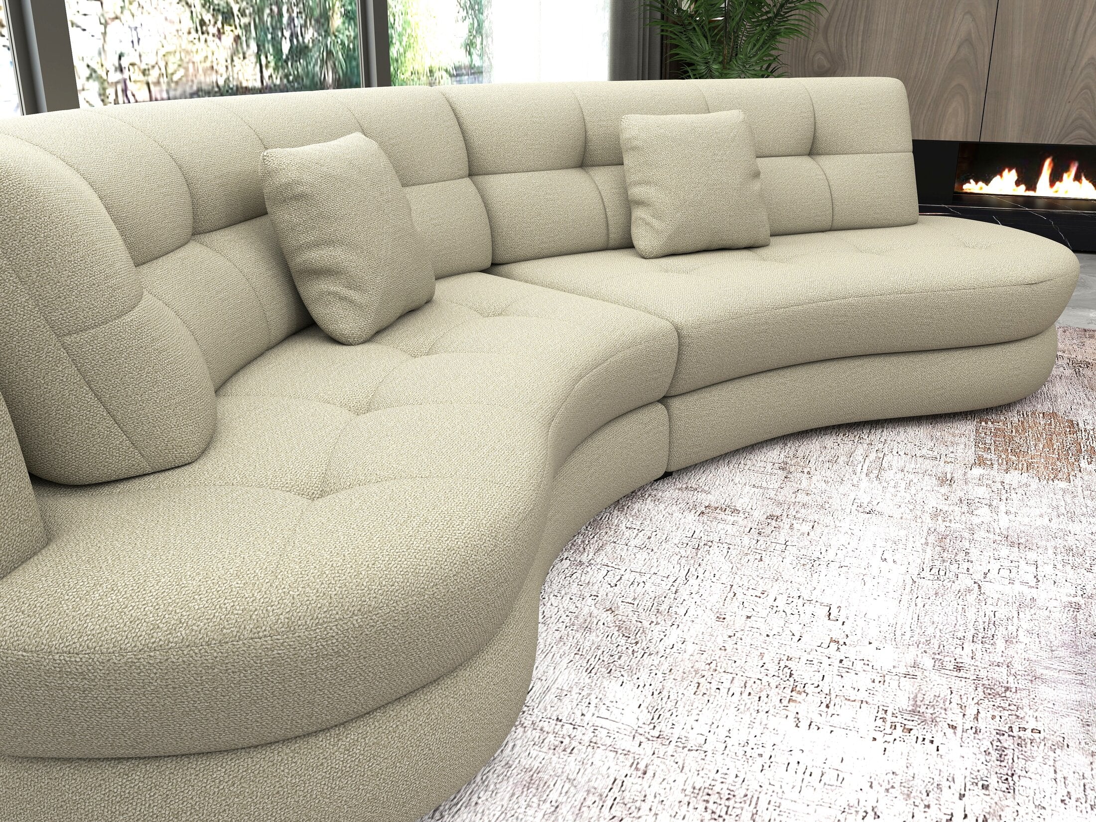 Canapea semirotunda dumonde cu șezut confortabil din spumă HR, Roma  Enjoy Bej 300x160 cm