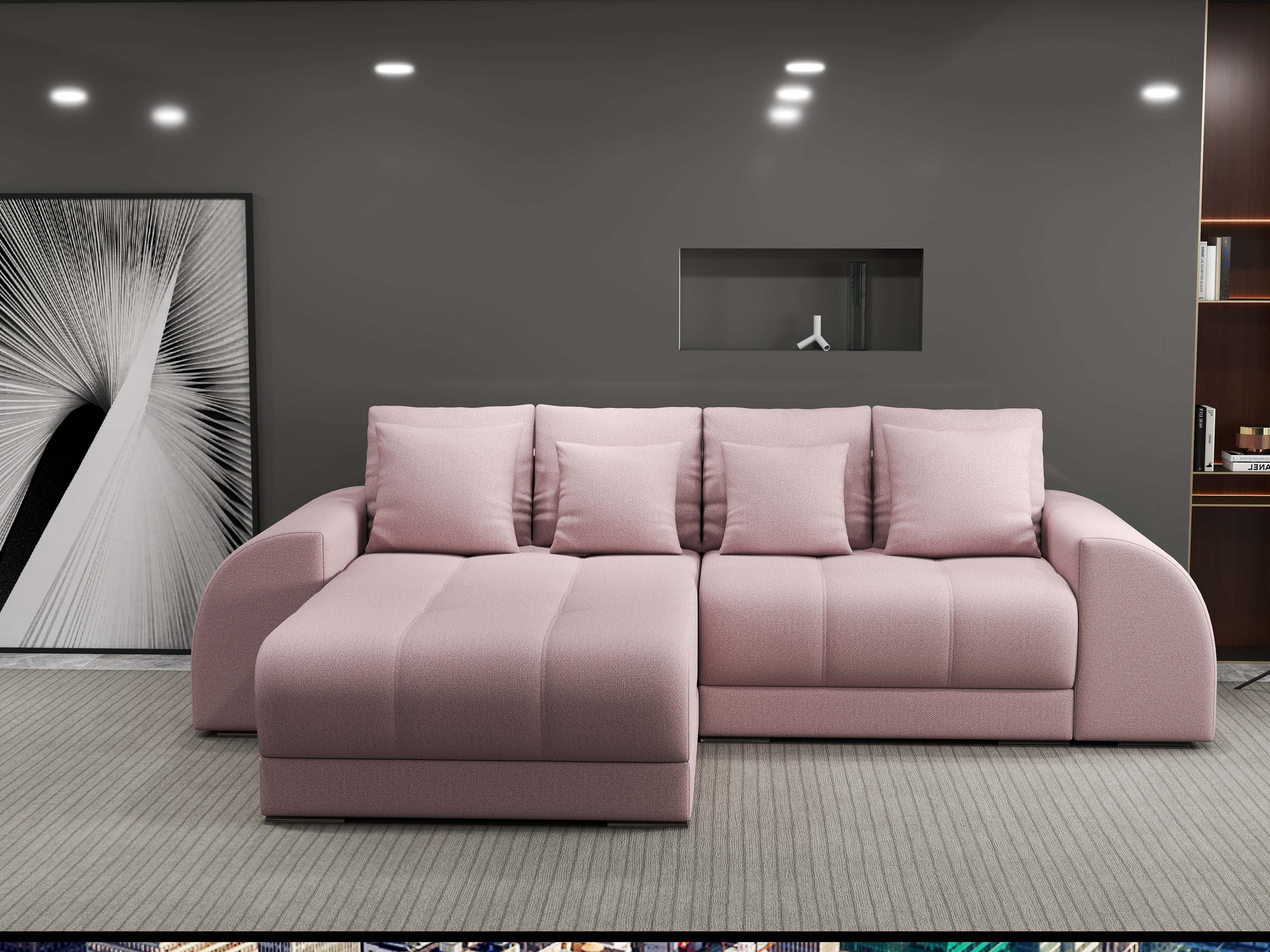 Colțar extensibil dumonde cu ladă de depozitare si sezut confortabil din spuma HR, Verona Enjoy Roz 290x185 cm Fabrica