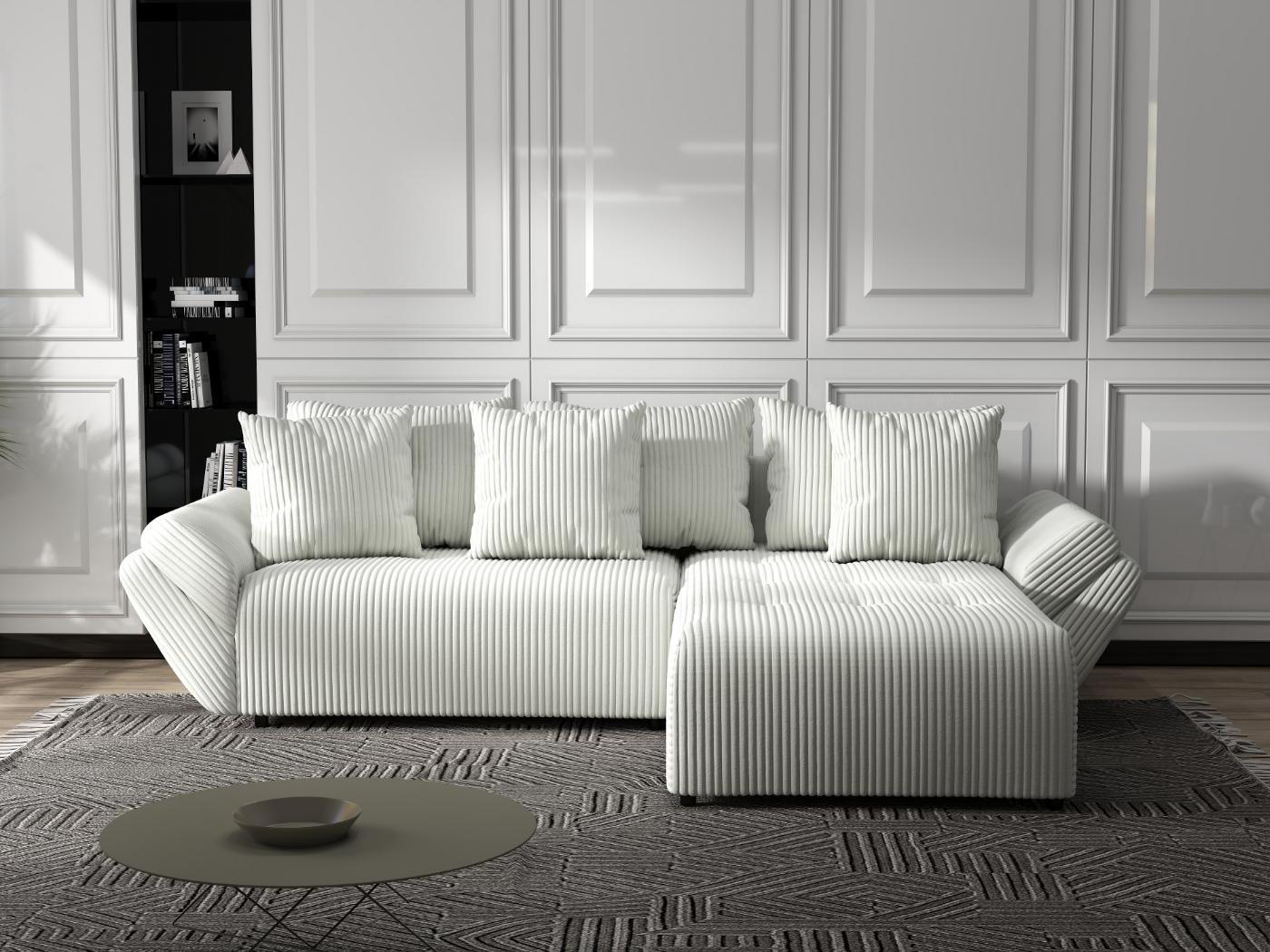 Colțar extensibil dumonde cu ladă de depozitare si sezut confortabil din spuma HR, Berlin Ambience Alb 280x185 cm II Fabrica