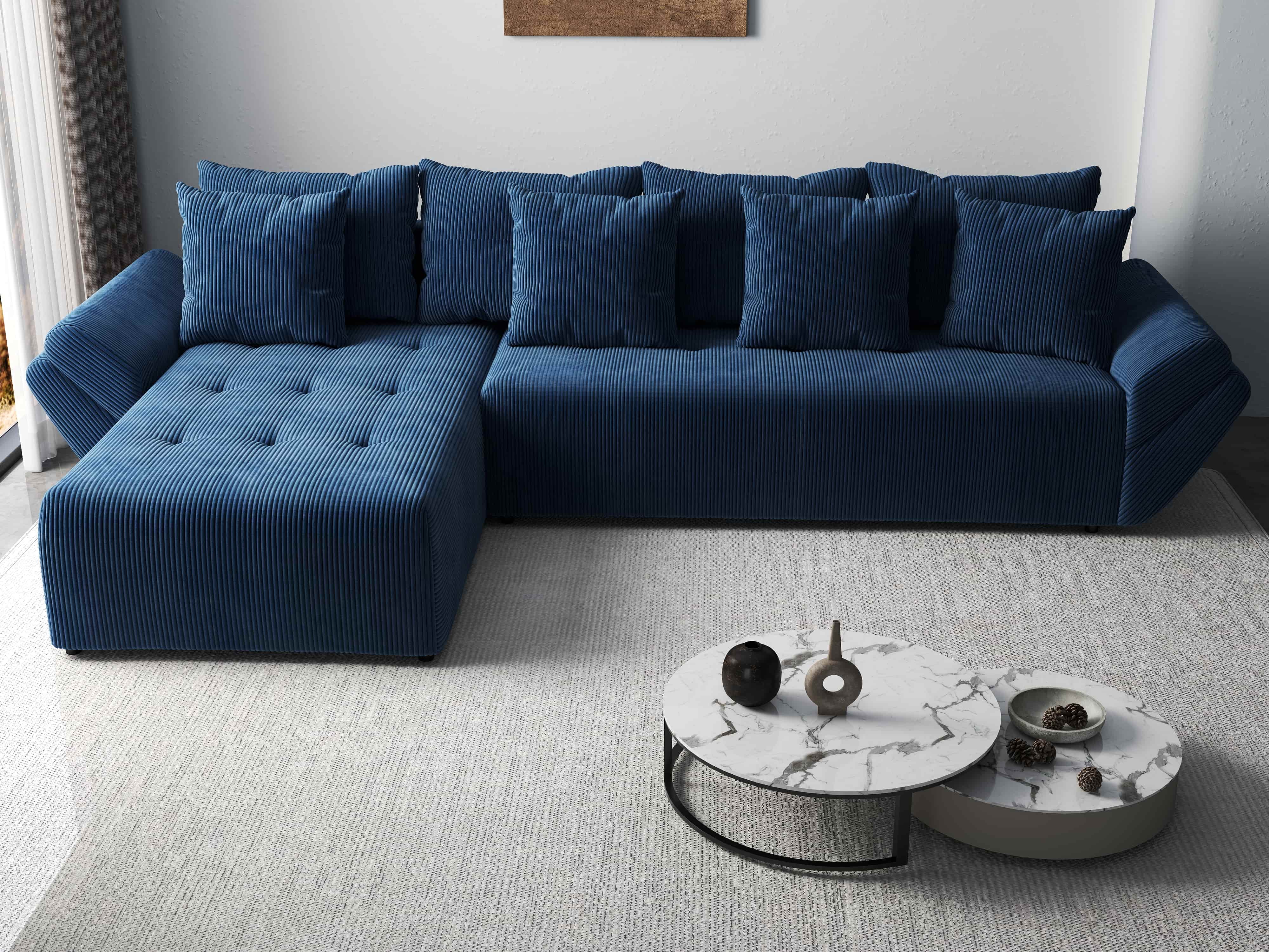Colțar extensibil dumonde cu ladă de depozitare si sezut confortabil din spuma HR, Berlin XL Zoom Blue 350x185 cm Fabrica