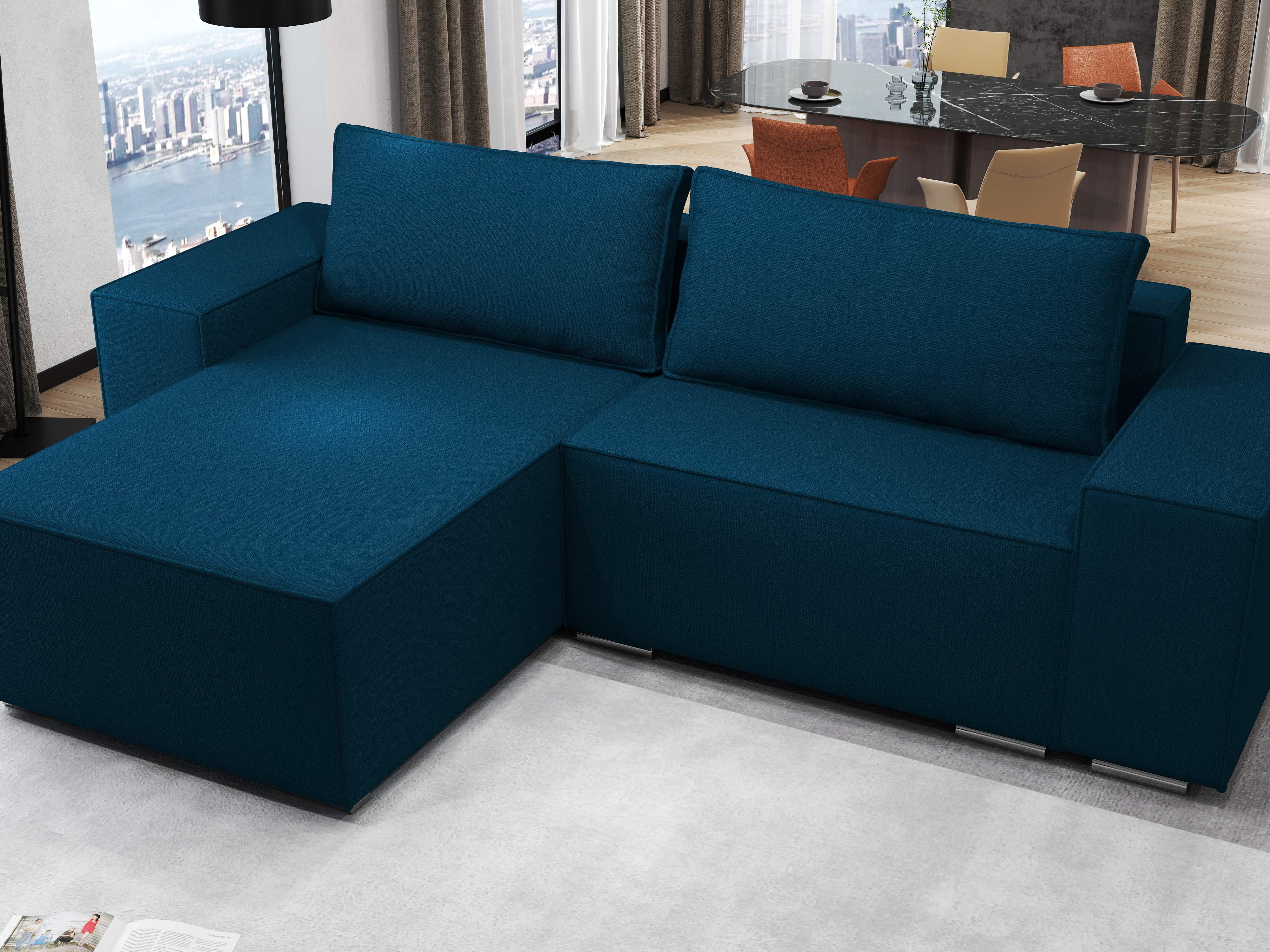 Colțar extensibil dumonde cu ladă de depozitare si sezut confortabil din spuma HR, Dream Enjoy Petrol 290x185 cm Fabrica