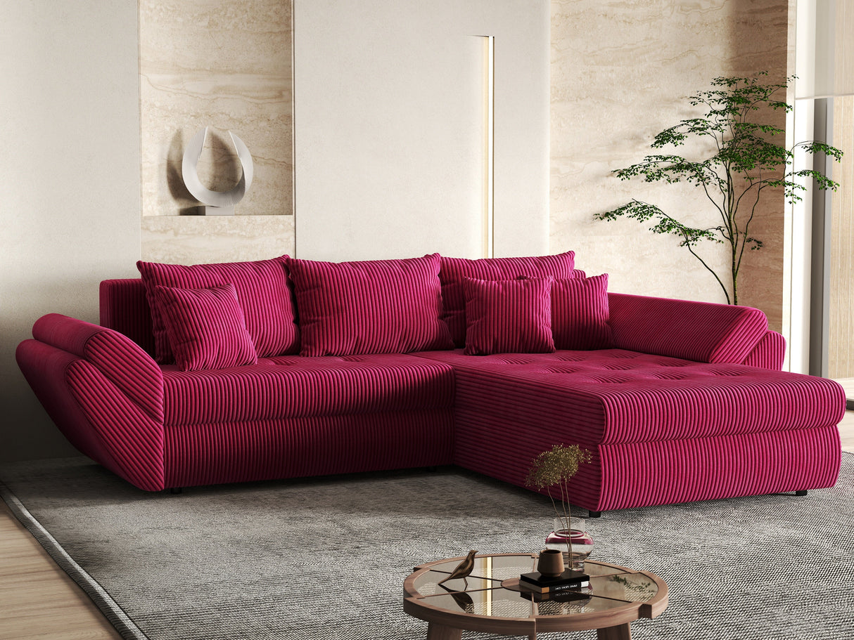 Colțar extensibil dumonde cu ladă de depozitare si sezut confortabil din spuma HR, Loana Bordeaux Zoom II 270x185 cm Fabrica
