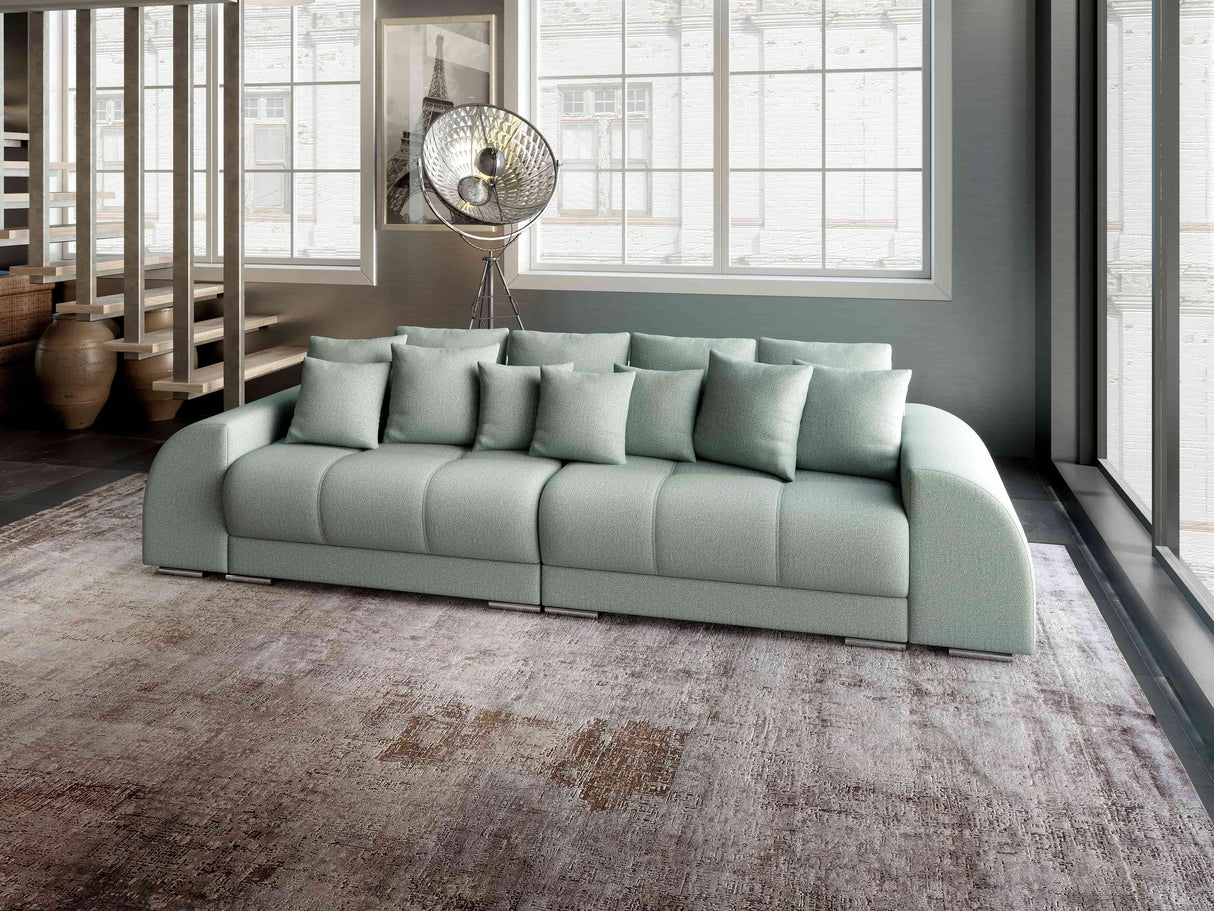 Canapea extensibilă dumonde cu 2 lăzi de depozitare si sezut confortabil din spuma HR, Big Sofa Verona Enjoy Lux Mint 310x100 cm Fabrica