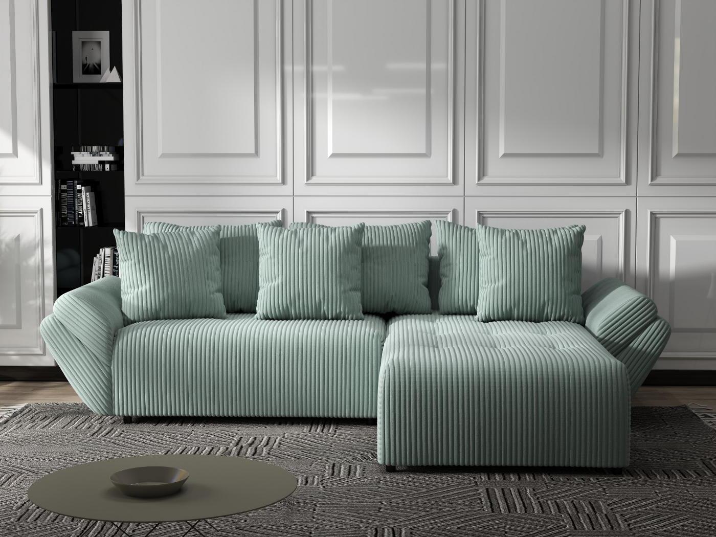 Colțar extensibil dumonde cu ladă de depozitare si sezut confortabil din spuma HR, Berlin Ambience Verde Mint 280x185 cm II Fabrica