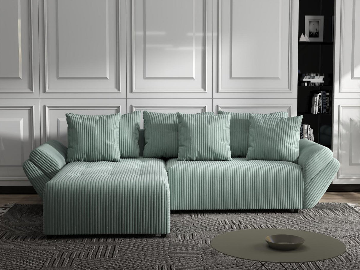 Colțar extensibil dumonde cu ladă de depozitare si sezut confortabil din spuma HR, Berlin Ambience Verde Mint 280x185 cm Fabrica