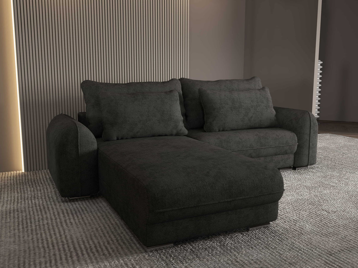 Colțar extensibil dumonde cu ladă de depozitare si sezut confortabil din spuma HR, Denver Enjoy Negru 275x185 cm Fabrica