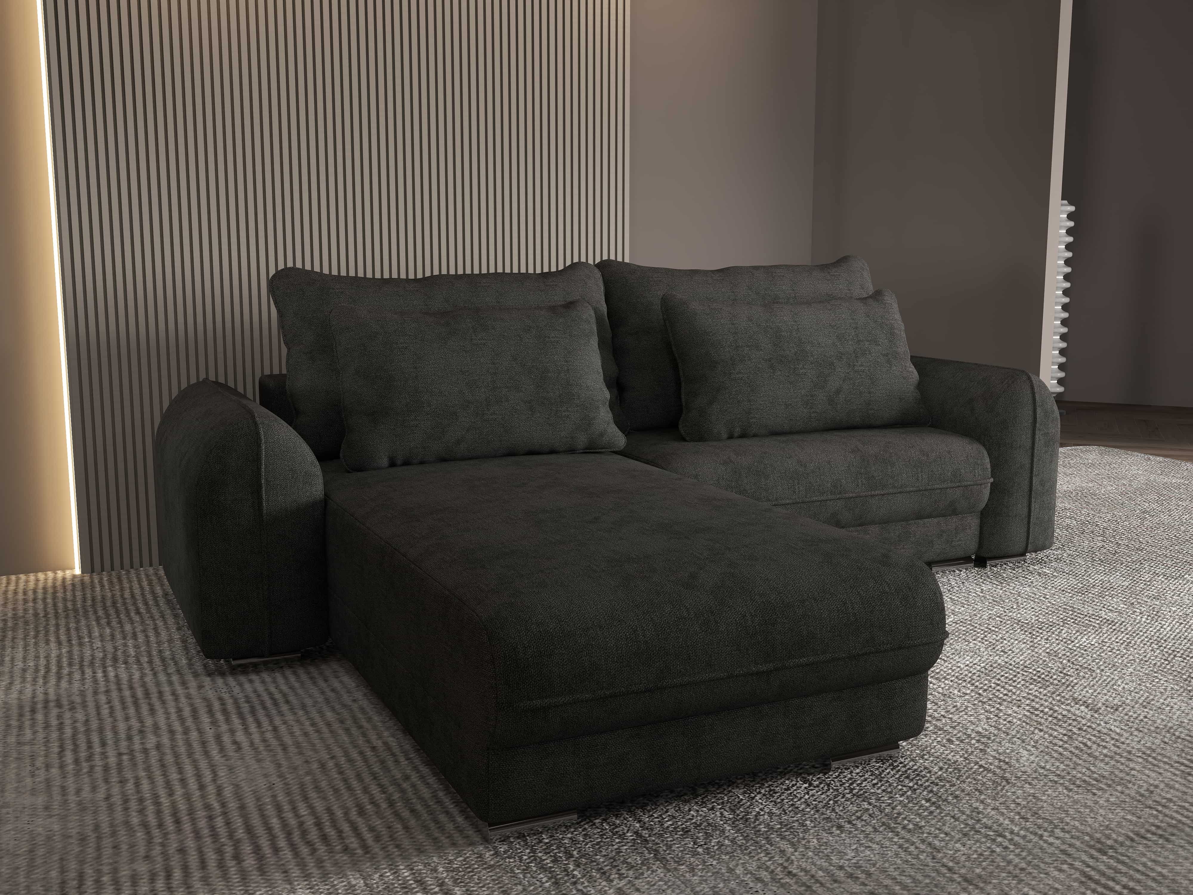 Colțar extensibil dumonde cu ladă de depozitare si sezut confortabil din spuma HR, Denver Enjoy Negru 275x185 cm Fabrica