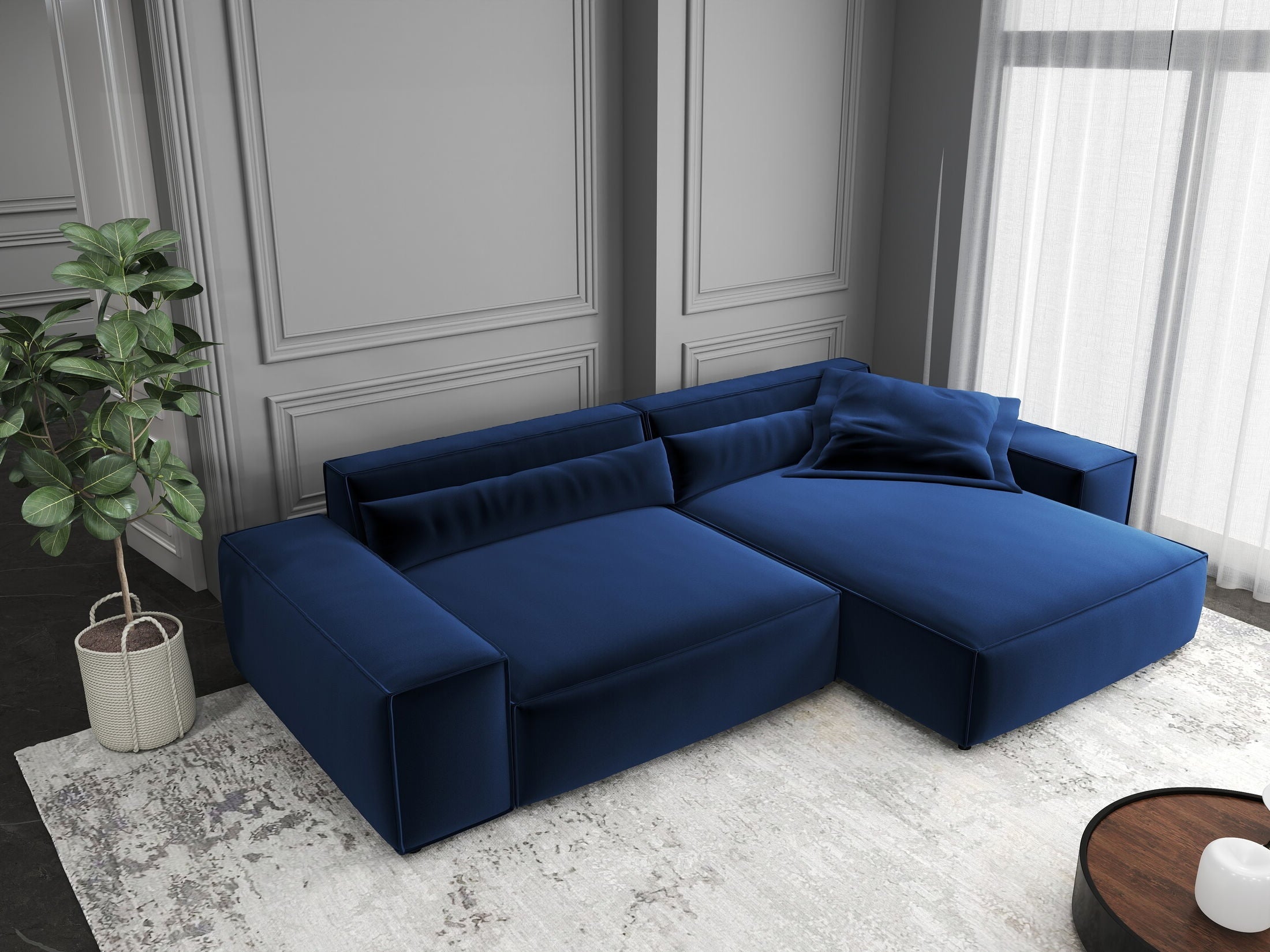 Colțar dumonde cu șezut confortabil din spumă HR, Marvelo Royal Albastru Navy 264x175 cm II