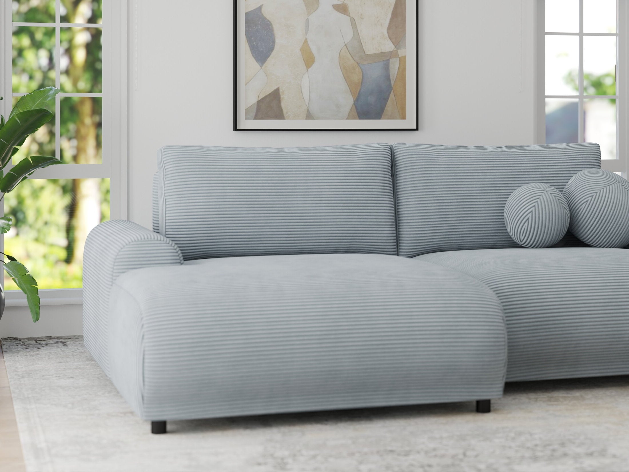 Colțar extensibil dumonde cu ladă de depozitare și șezut confortabil din spumă HR, Carlo Zoom Gri Mint 240x145 cm