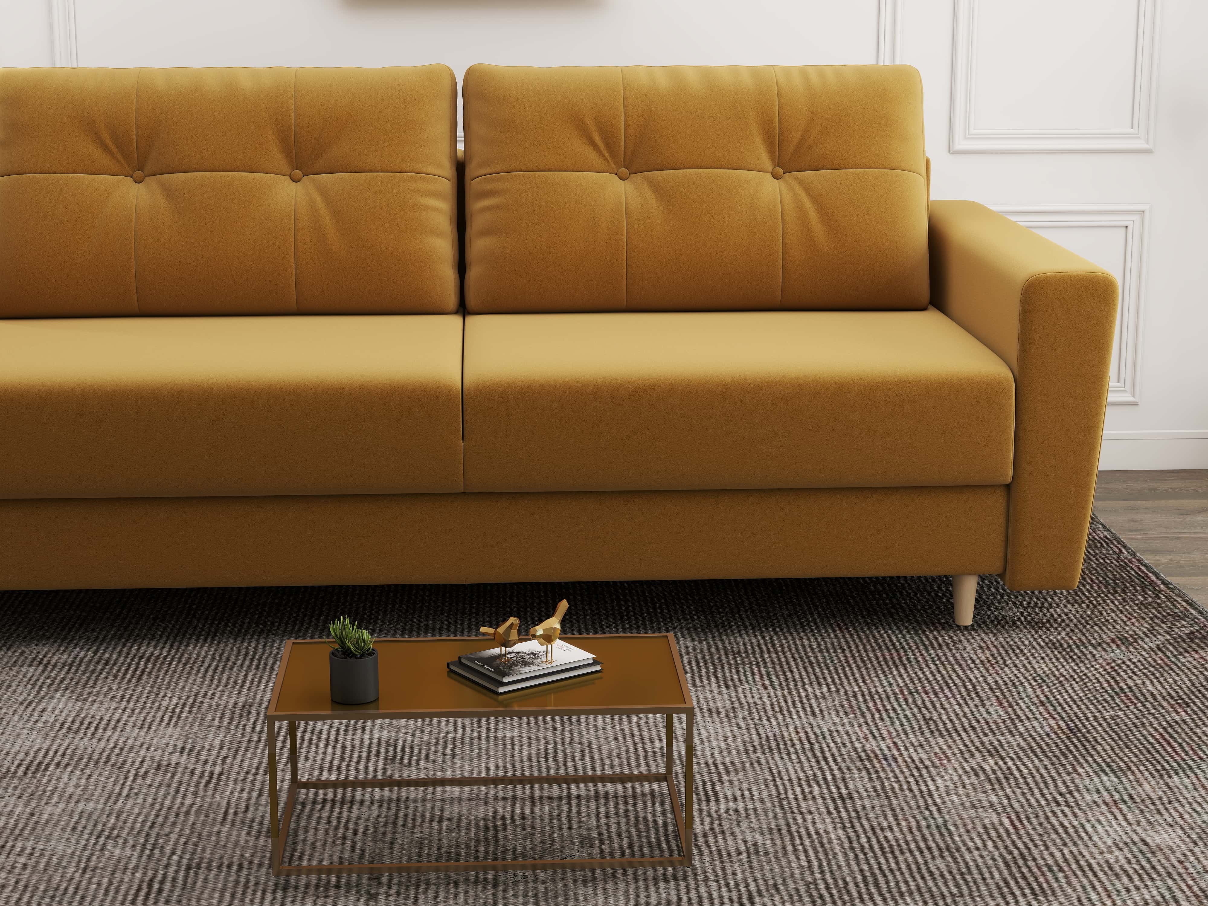 Canapea extensibilă dumonde cu ladă de depozitare si sezut confortabil din spuma HR, Summer Royal Mustar 225x100 cm