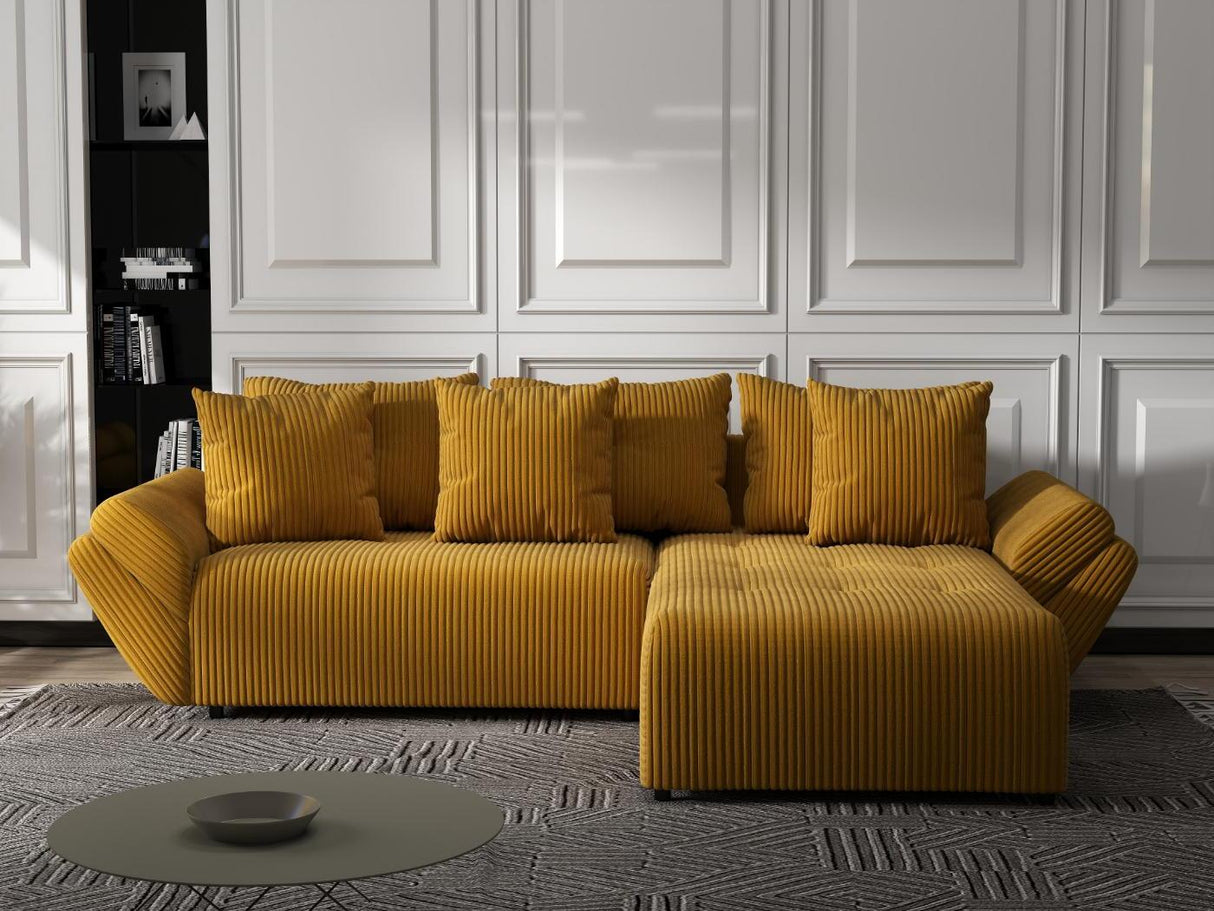 Colțar extensibil dumonde cu ladă de depozitare si sezut confortabil din spuma HR, Berlin Ambience Mustar 280x185 cm II Fabrica