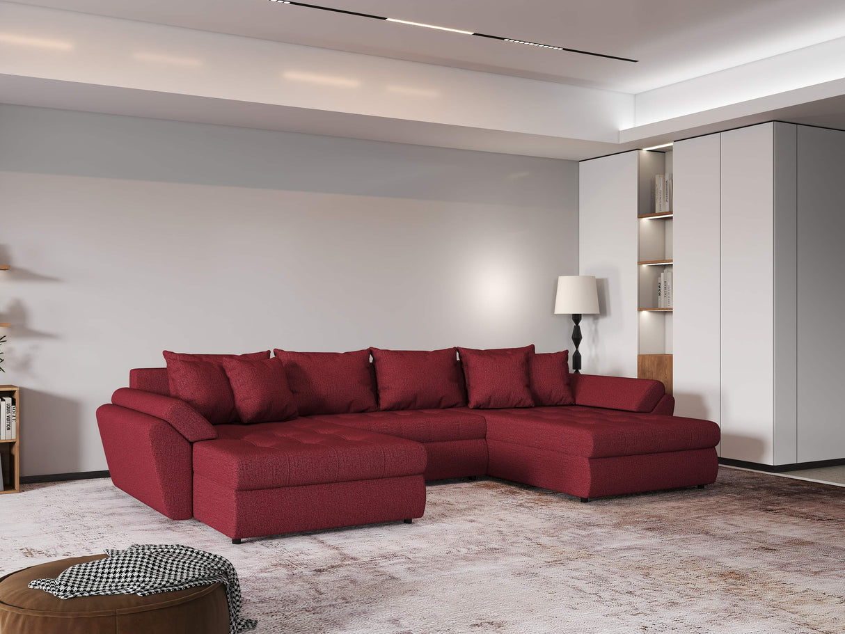Colțar extensibil dumonde cu ladă de depozitare si sezut confortabil din spuma HR, Loana Enjoy Red U 355x185 cm Fabrica