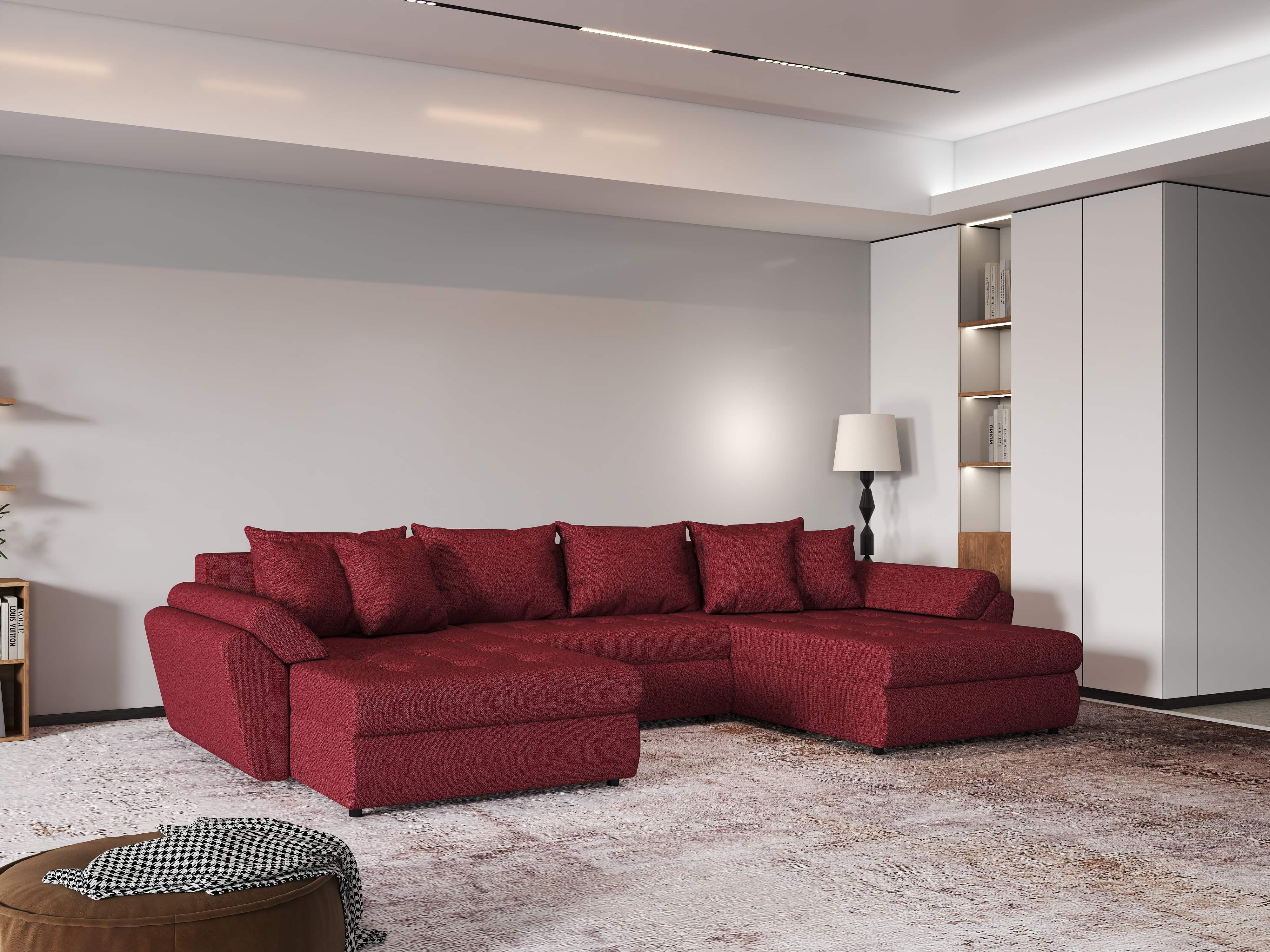 Colțar extensibil dumonde cu ladă de depozitare si sezut confortabil din spuma HR, Loana Enjoy Red U 355x185 cm Fabrica