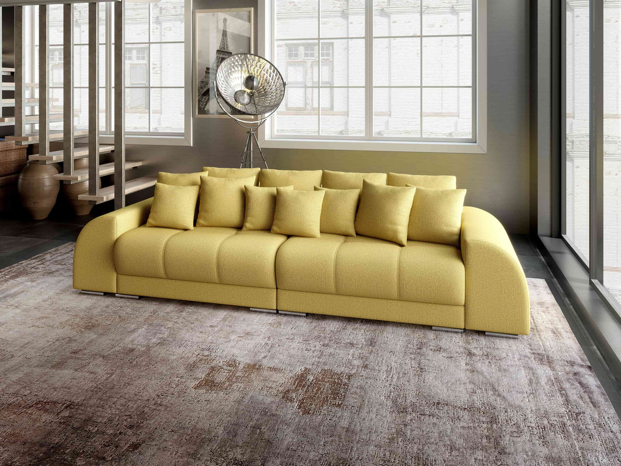 Canapea extensibilă dumonde cu 2 lăzi de depozitare si sezut confortabil din spuma HR, Big Sofa Verona Enjoy Lux Melon 310x100 cm Fabrica