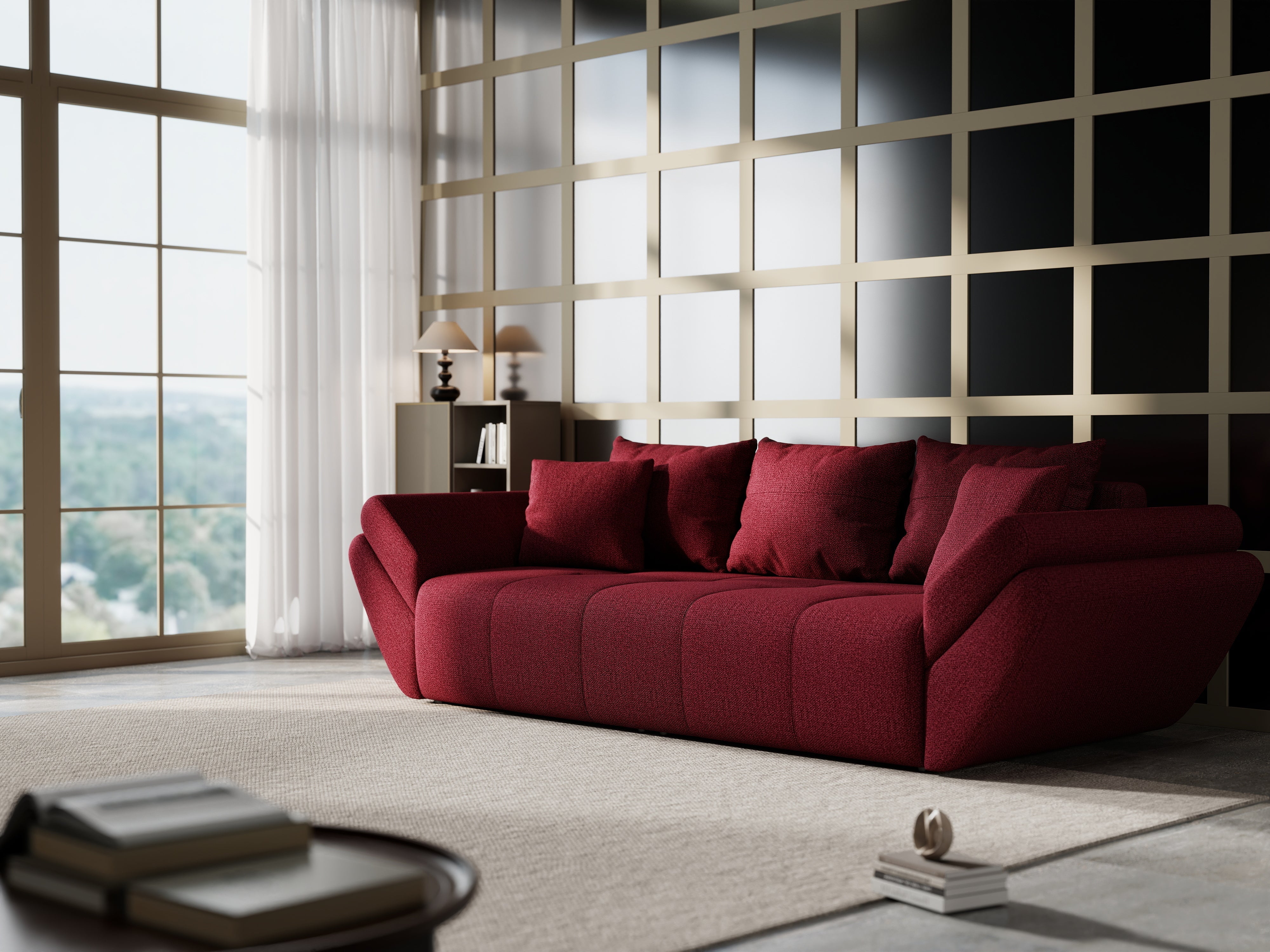 Canapea extensibilă dumonde cu ladă de depozitare si sezut confortabil din spuma HR, Berlin Red 250x100 cm Fabrica