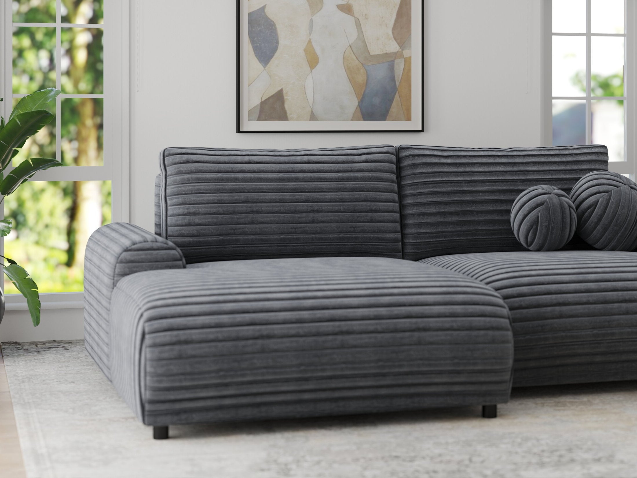 Colțar extensibil dumonde cu ladă de depozitare și șezut confortabil din spumă HR, Carlo Ambience Gri 240x145 cm