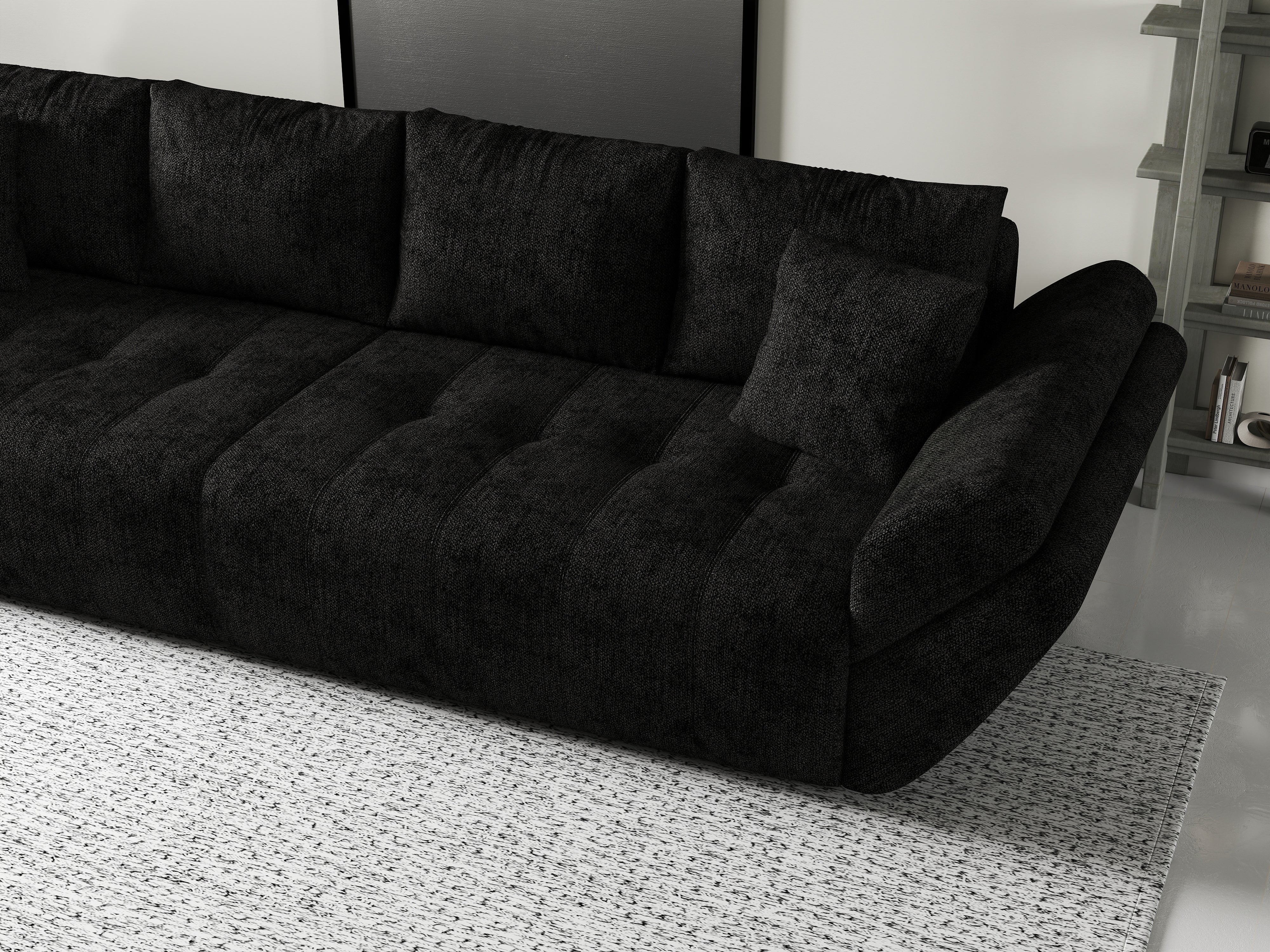 Canapea extensibilă dumonde cu ladă de depozitare si sezut confortabil din spuma HR, Berlin Black 300x100 cm Fabrica