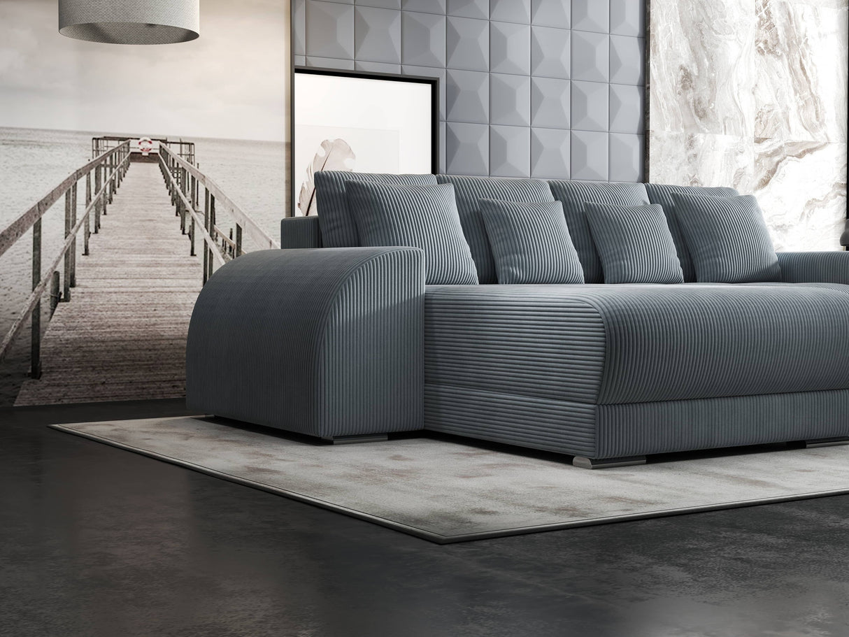 Colțar extensibil dumonde cu ladă de depozitare si sezut confortabil din spuma HR, Verona Zoom Gri Mint 290x185 cm Fabrica