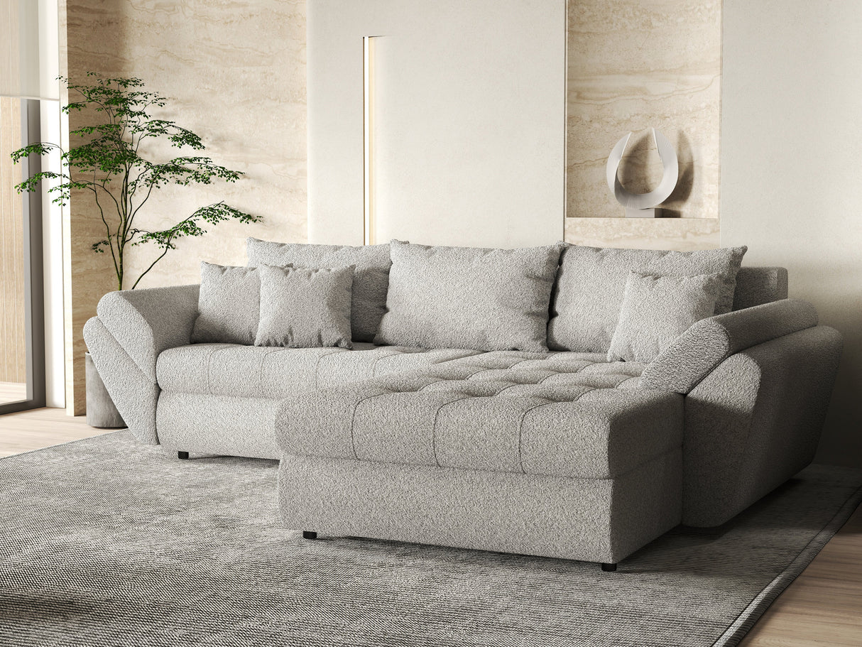 Colțar extensibil dumonde cu ladă de depozitare si sezut confortabil din spuma HR, Loana Gri Euphoria II 270x185 cm Fabrica