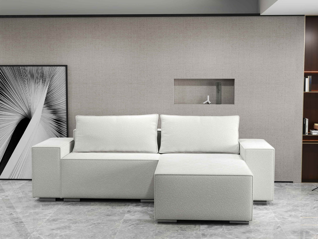 Colțar extensibil dumonde cu ladă de depozitare si sezut confortabil din spuma HR, Dream Euphoria Alb 290x185 cm II Fabrica