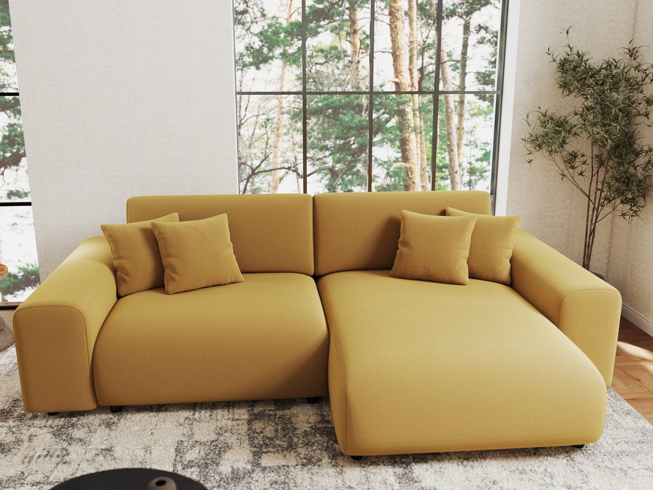 Colțar extensibil dumonde cu ladă de depozitare si sezut confortabil din spuma HR, Sarina Royal Mustar 255x168 cm II