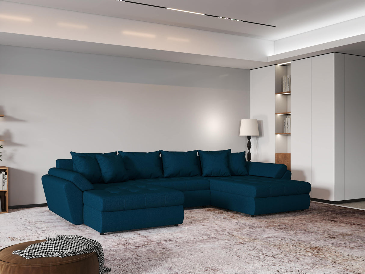 Colțar extensibil dumonde cu ladă de depozitare si sezut confortabil din spuma HR, Loana Enjoy Verde Petrol U 355x185 cm Fabrica