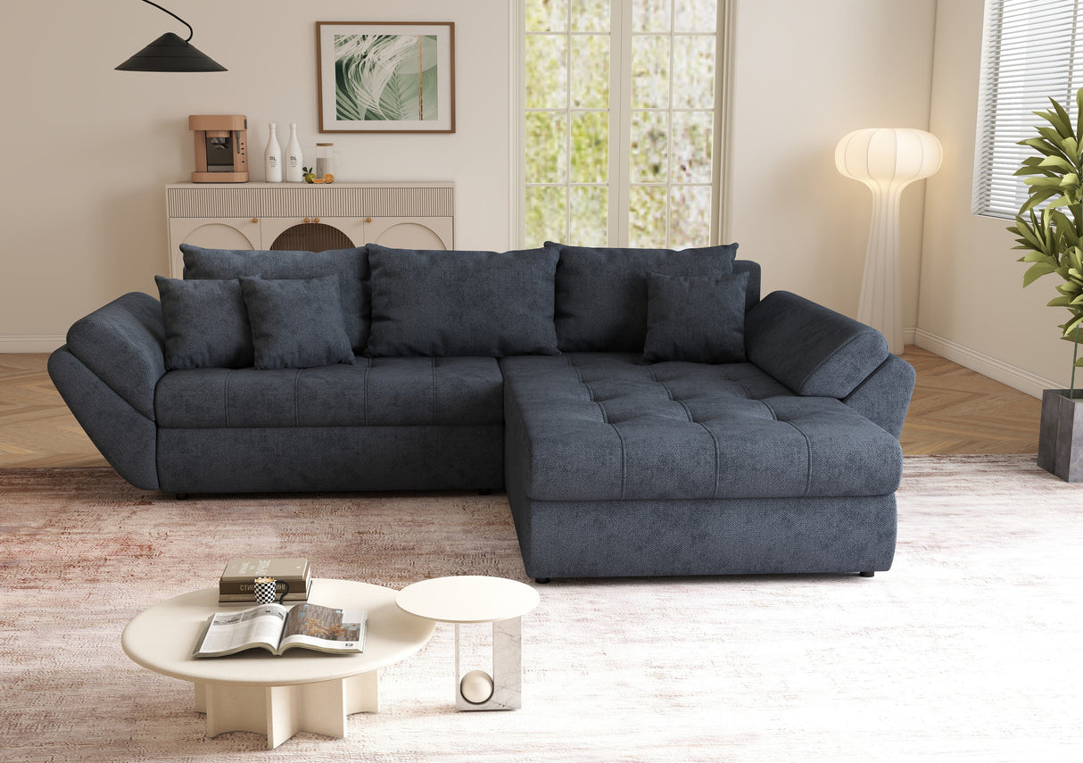 Colțar extensibil dumonde cu ladă de depozitare si sezut confortabil din spuma HR, Loana Antracit II 270x185 cm Fabrica