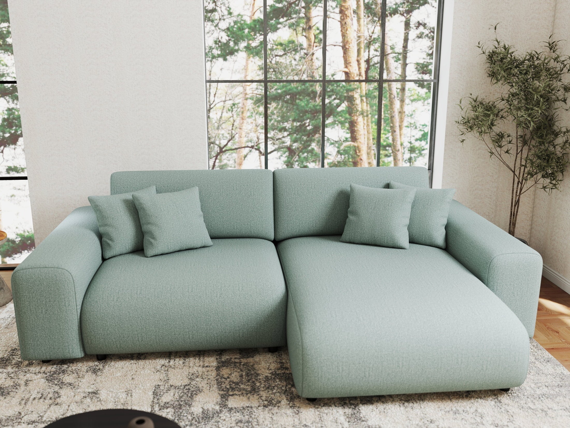 Colțar extensibil dumonde cu ladă de depozitare si sezut confortabil din spuma HR, Sarina Enjoy Verde Mint 255x168 cm II