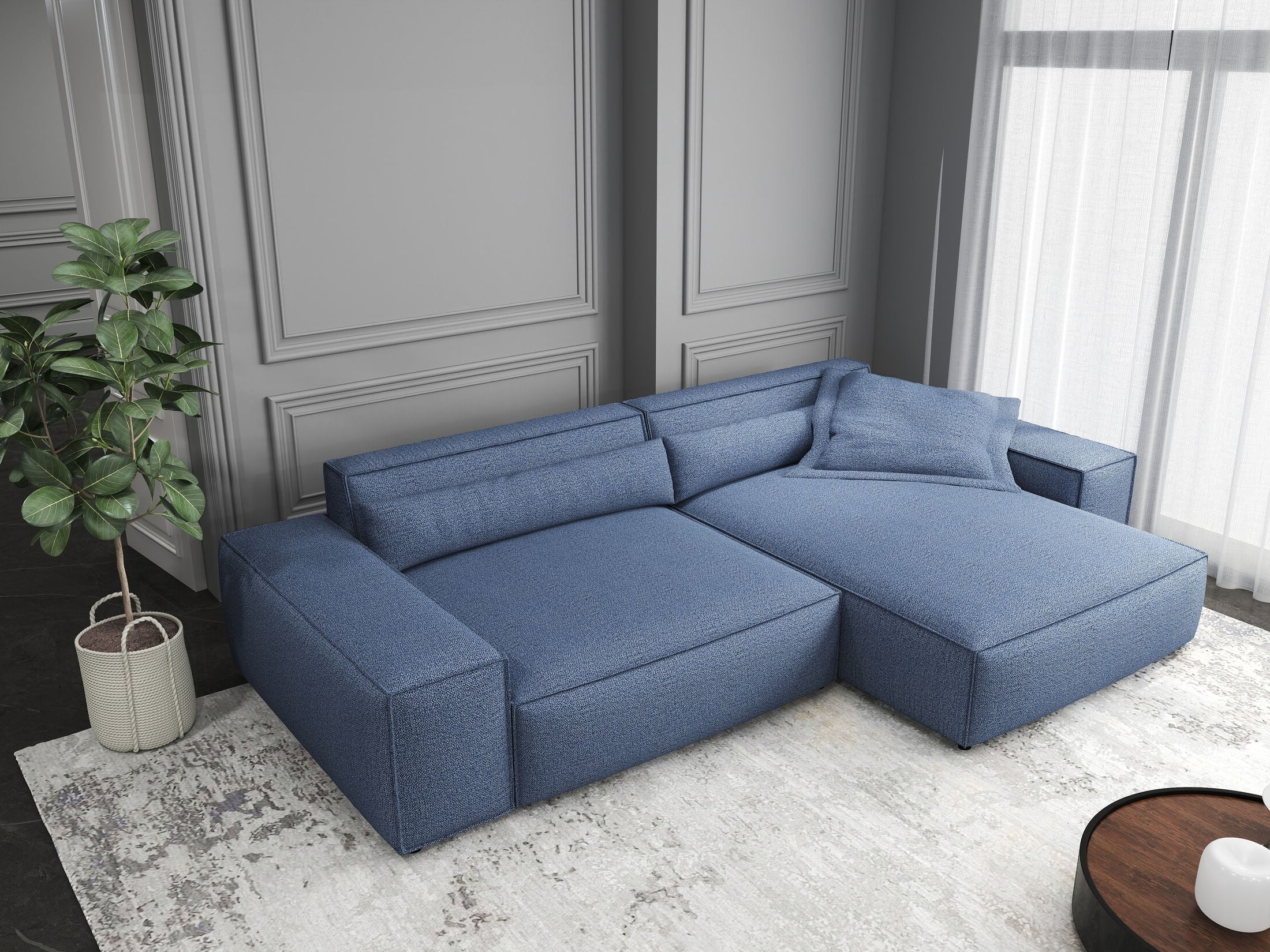 Colțar dumonde cu șezut confortabil din spumă HR, Marvelo Enjoy Albastru 264x175 cm II