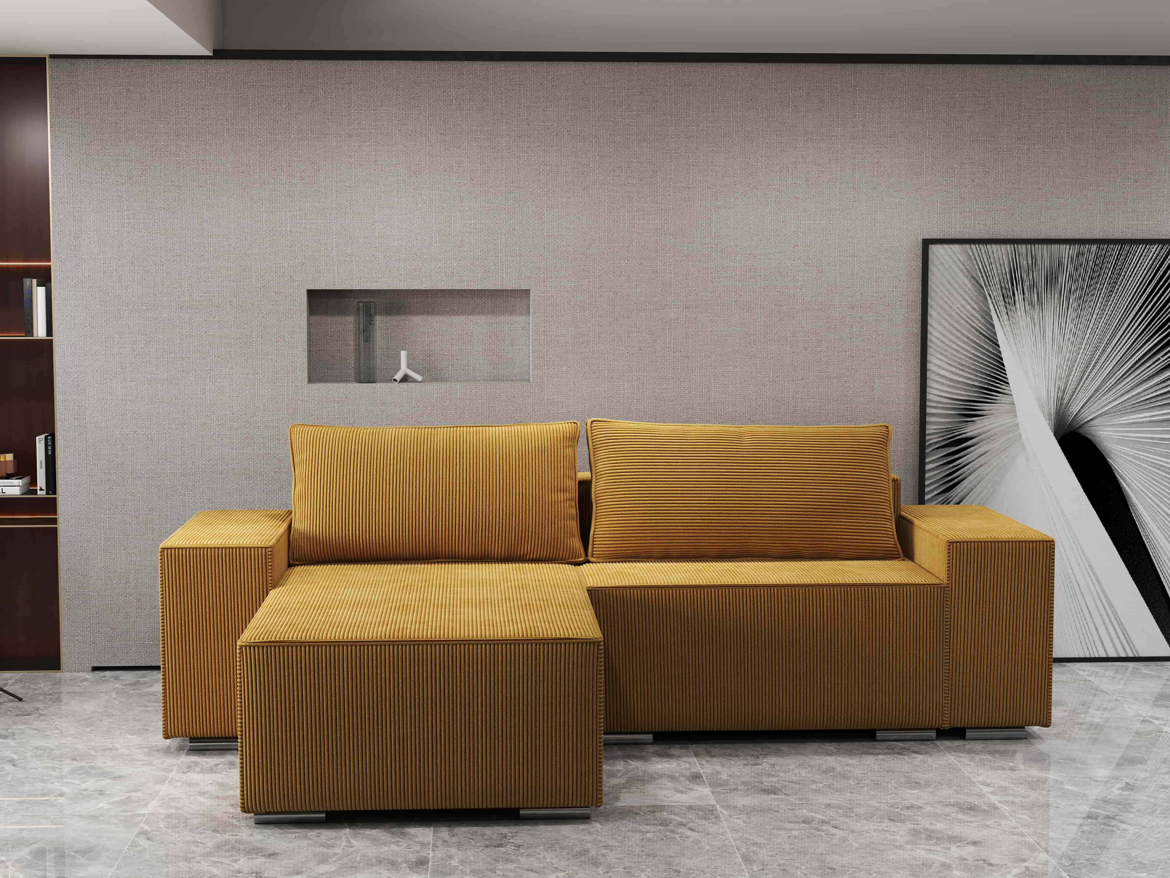 Colțar extensibil dumonde cu ladă de depozitare si sezut confortabil din spuma HR, Dream Zoom Mustar 290x185 cm Fabrica