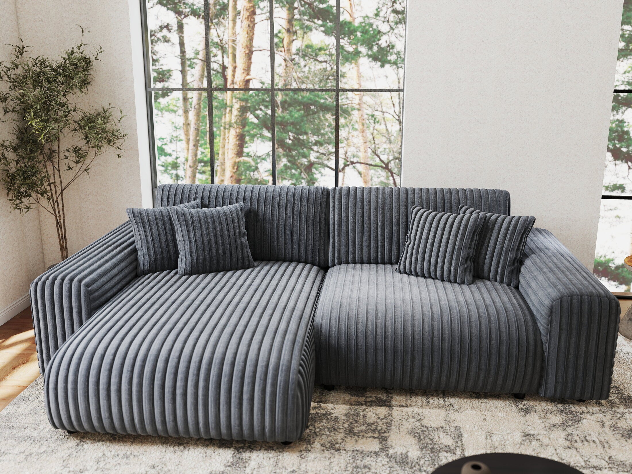 Colțar extensibil dumonde cu ladă de depozitare si sezut confortabil din spuma HR, Sarina Ambience Gri 255x168 cm