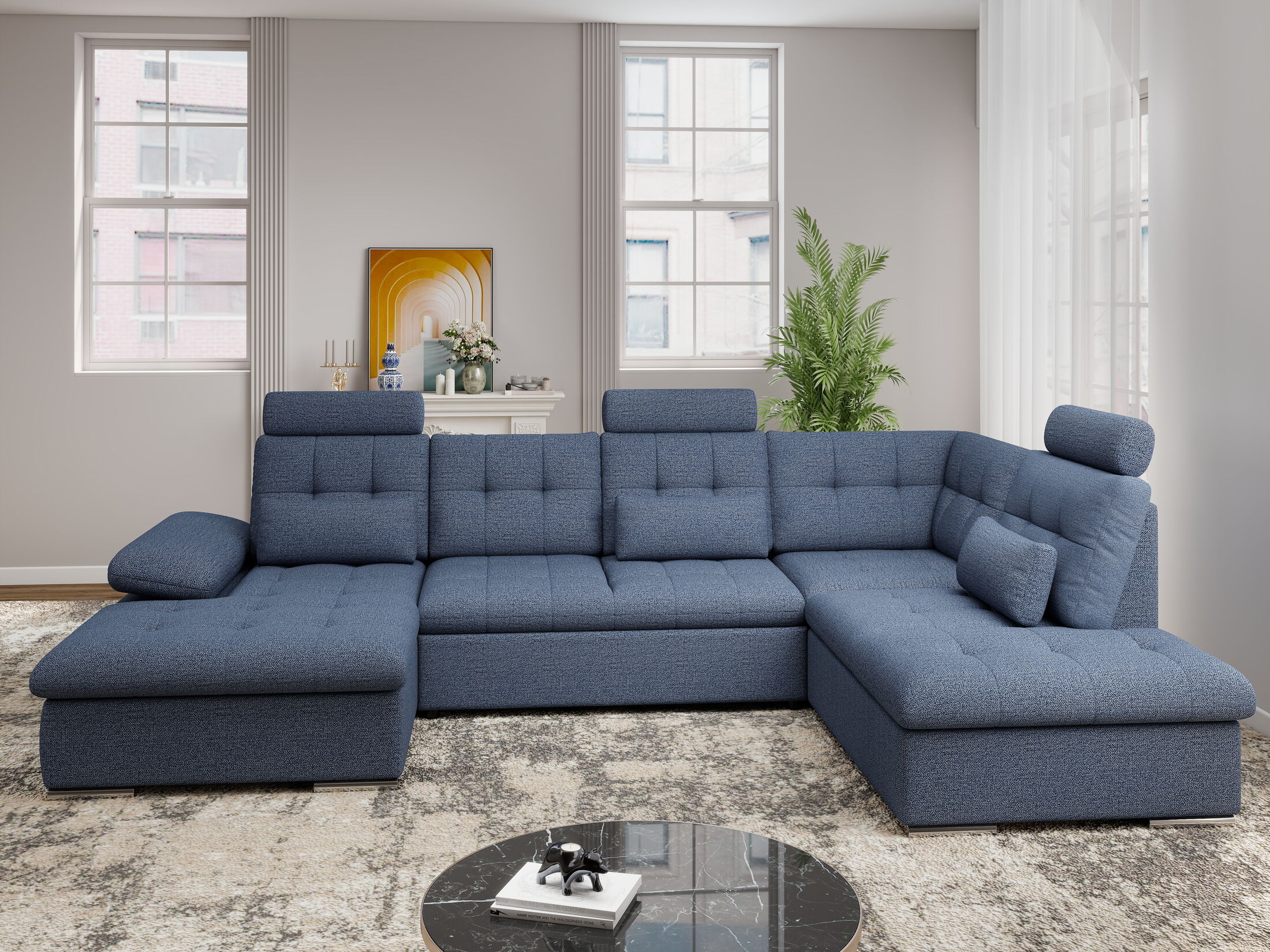 Colțar extensibil dumonde cu ladă de depozitare și șezut confortabil din spumă HR, Merkur U Enjoy Antracit 324x218 cm