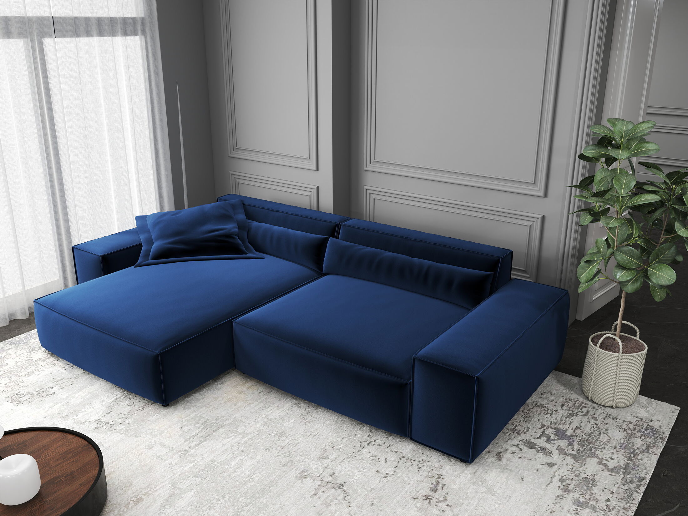 Colțar dumonde cu șezut confortabil din spumă HR, Marvelo Royal Albastru Navy 264x175 cm