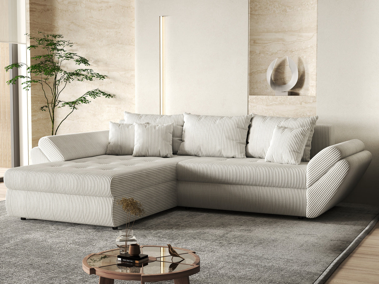 Colțar extensibil dumonde cu ladă de depozitare si sezut confortabil din spuma HR, Loana Gri Zoom 270x185 cm Fabrica