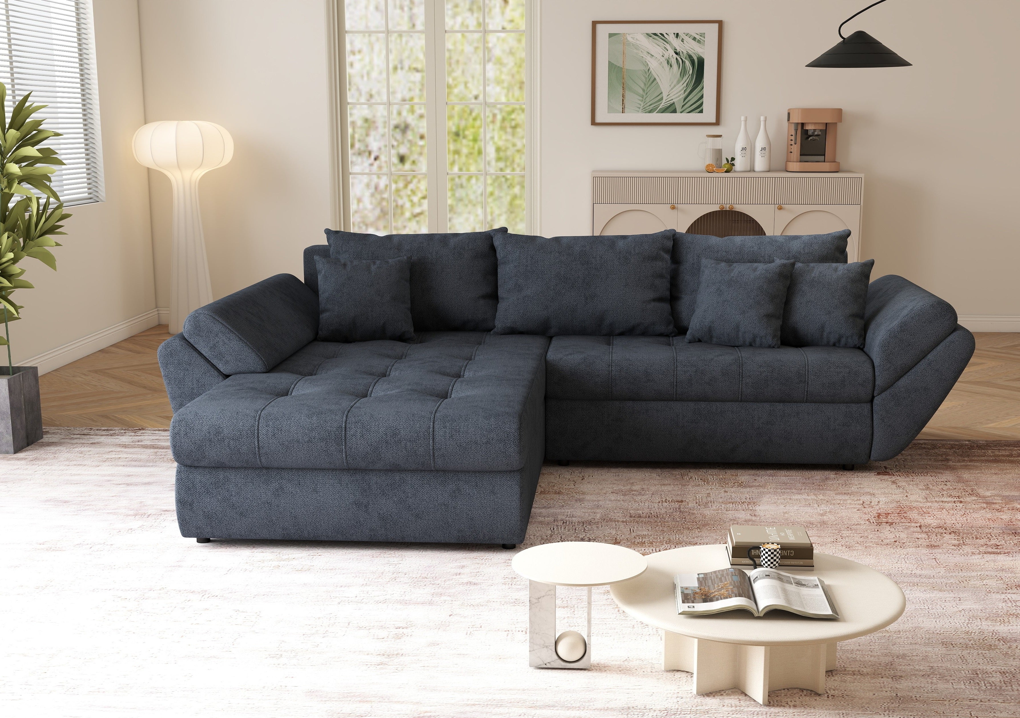 Colțar extensibil dumonde cu ladă de depozitare si sezut confortabil din spuma HR, Loana Antracit 270x185 cm Fabrica
