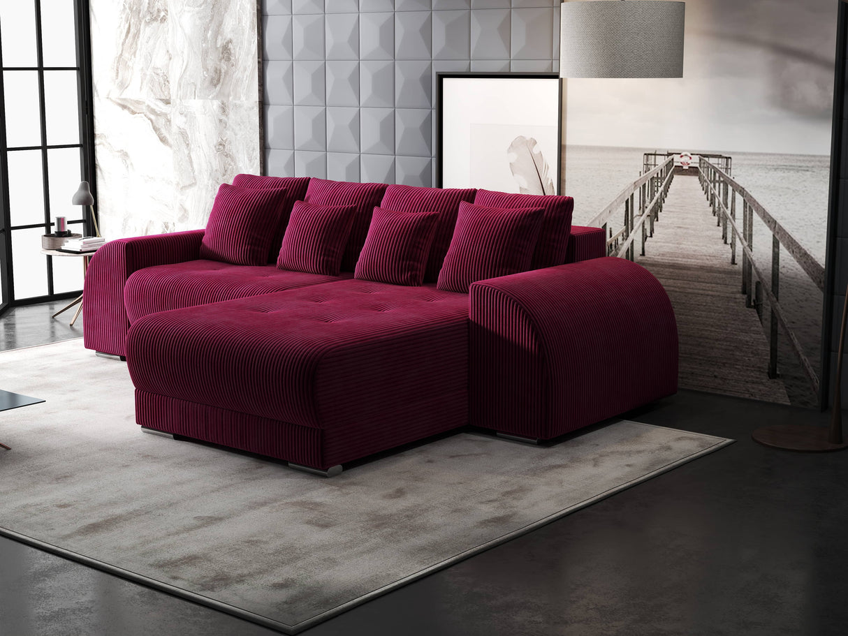 Colțar extensibil dumonde cu ladă de depozitare si sezut confortabil din spuma HR, Verona Zoom Rosu II 290x185 cm Fabrica