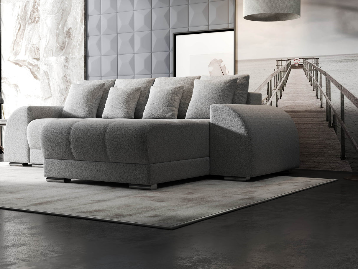 Colțar extensibil dumonde cu ladă de depozitare si sezut confortabil din spuma HR, Verona Euphoria Gri II 290x185 cm Fabrica