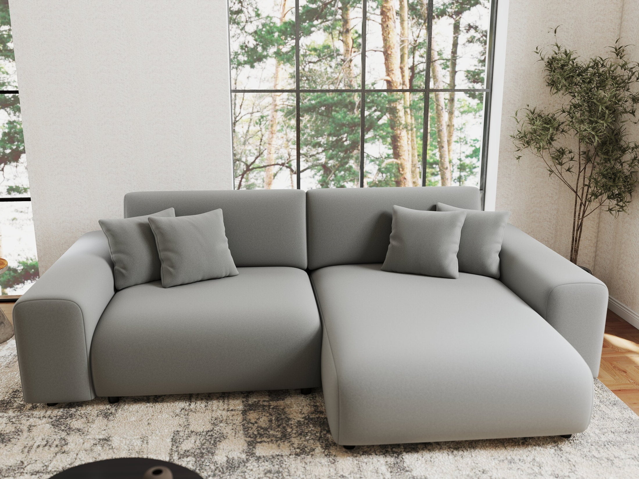 Colțar extensibil dumonde cu ladă de depozitare si sezut confortabil din spuma HR, Sarina Royal Gri 255x168 cm II