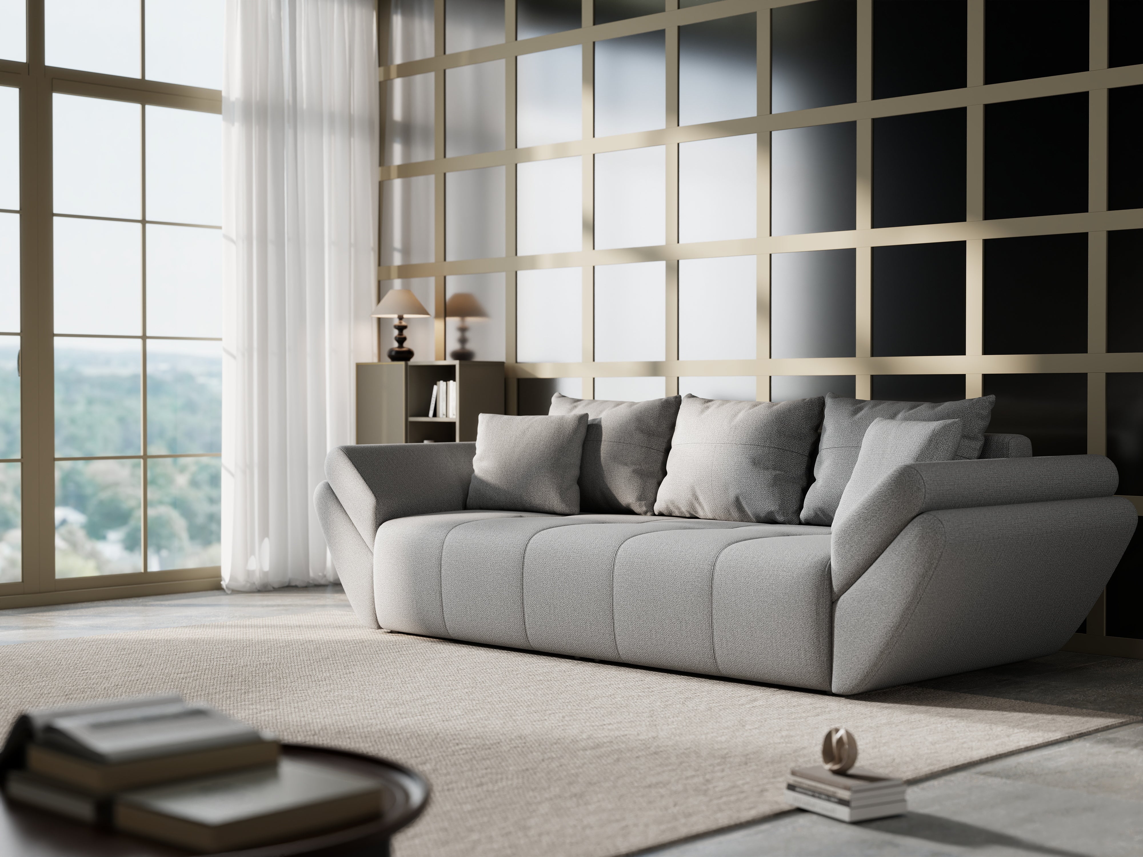 Canapea extensibilă dumonde cu ladă de depozitare si sezut confortabil din spuma HR, Berlin Grey 250x100 cm Fabrica