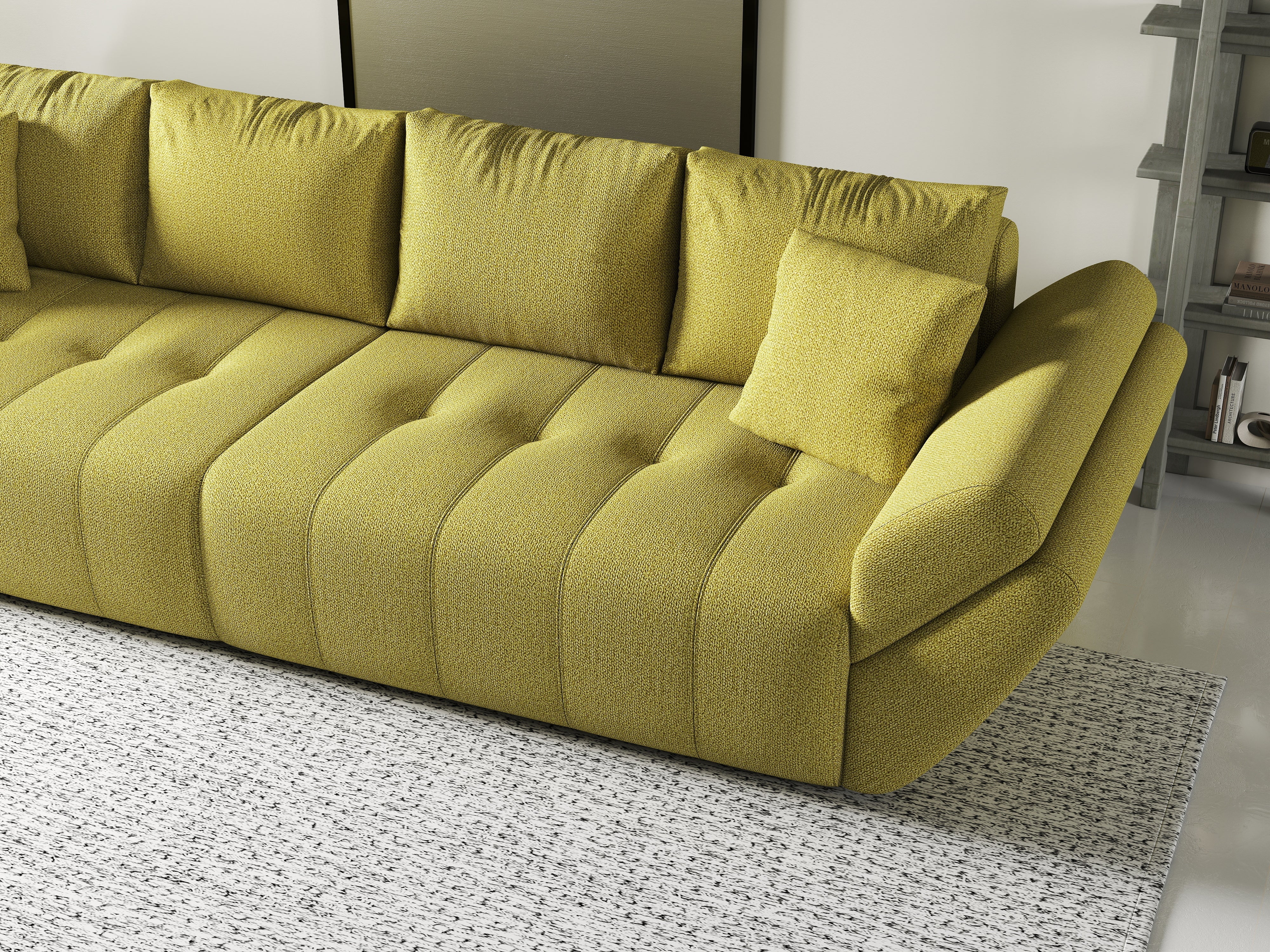 Canapea extensibilă dumonde cu ladă de depozitare si sezut confortabil din spuma HR, Berlin Green 300x100 cm Fabrica
