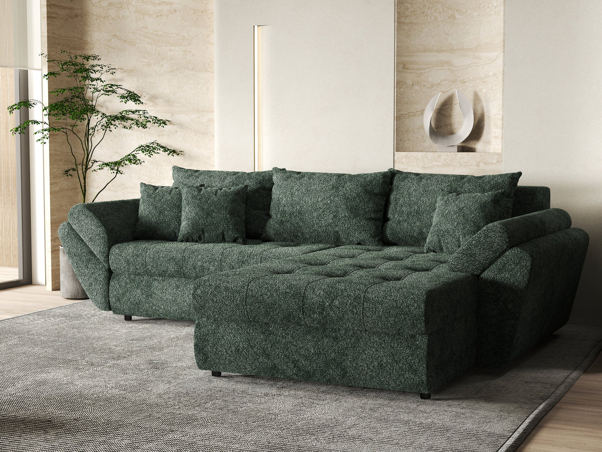 Colțar extensibil dumonde cu ladă de depozitare si sezut confortabil din spuma HR, Loana Verde Euphoria II 270x185 cm Fabrica