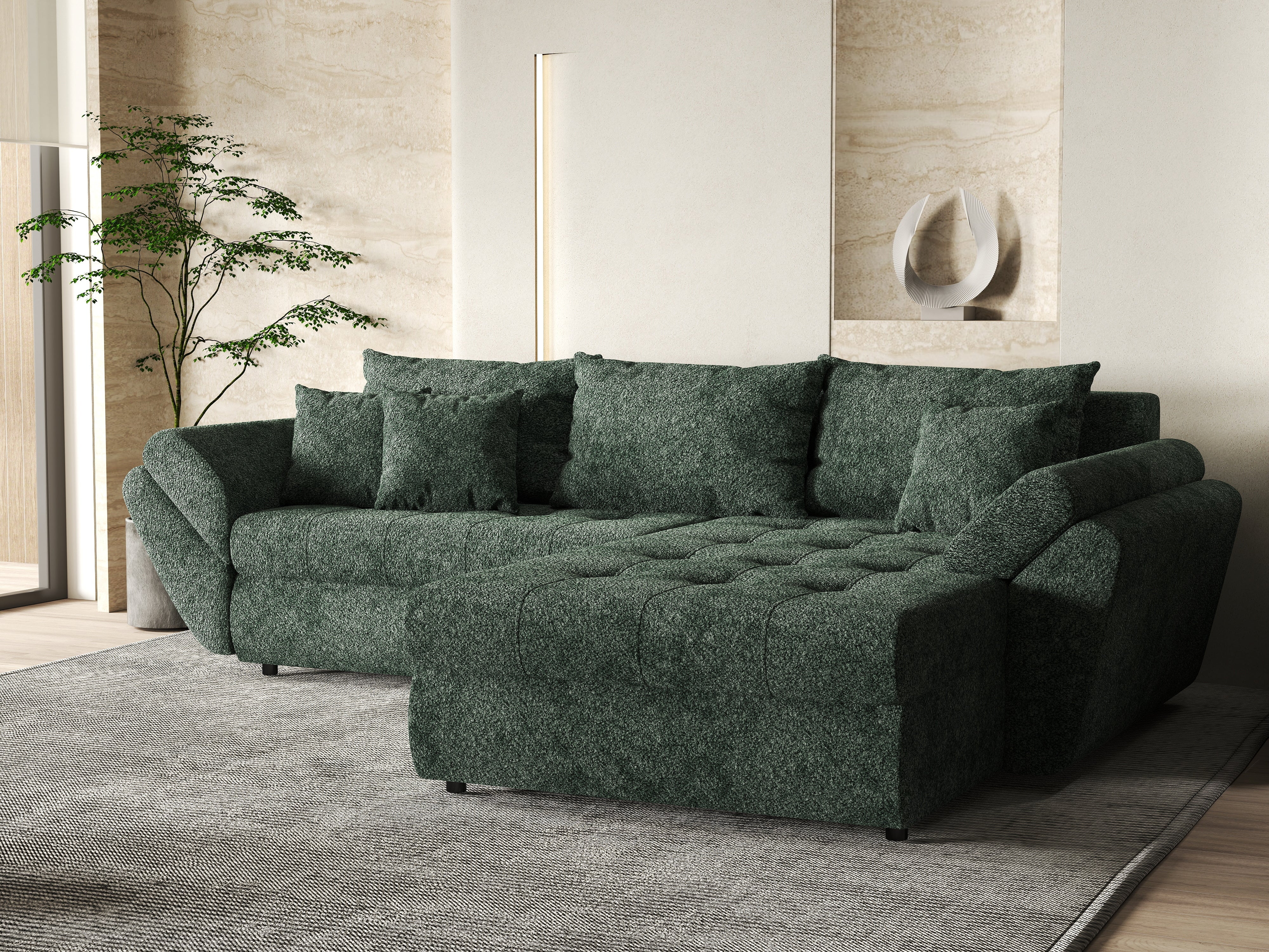 Colțar extensibil dumonde cu ladă de depozitare si sezut confortabil din spuma HR, Loana Euphoria Green II 270x185 cm Fabrica