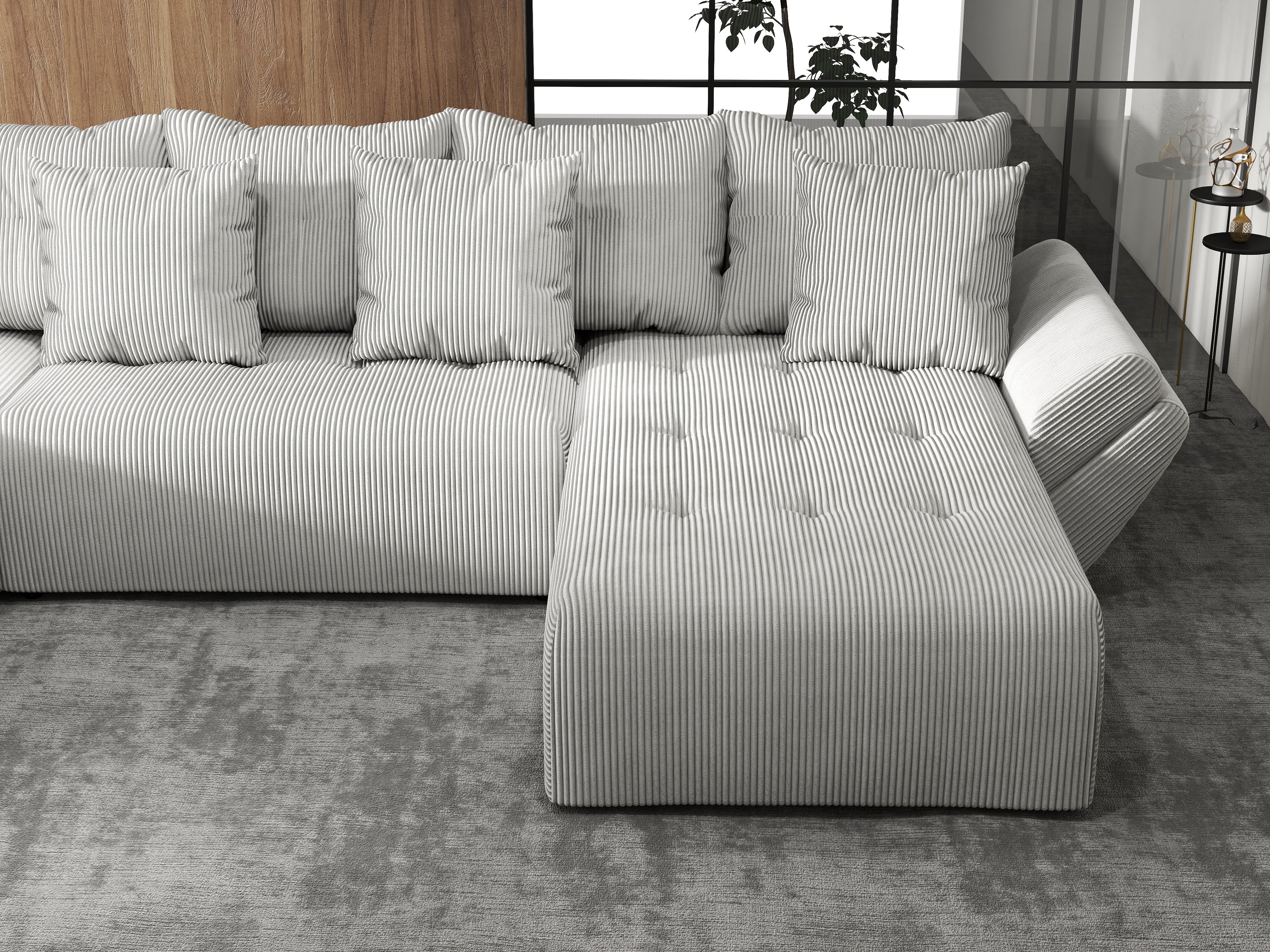 Colțar extensibil dumonde cu ladă de depozitare si sezut confortabil din spuma HR, Berlin U Zoom Grey 380x180 cm Fabrica