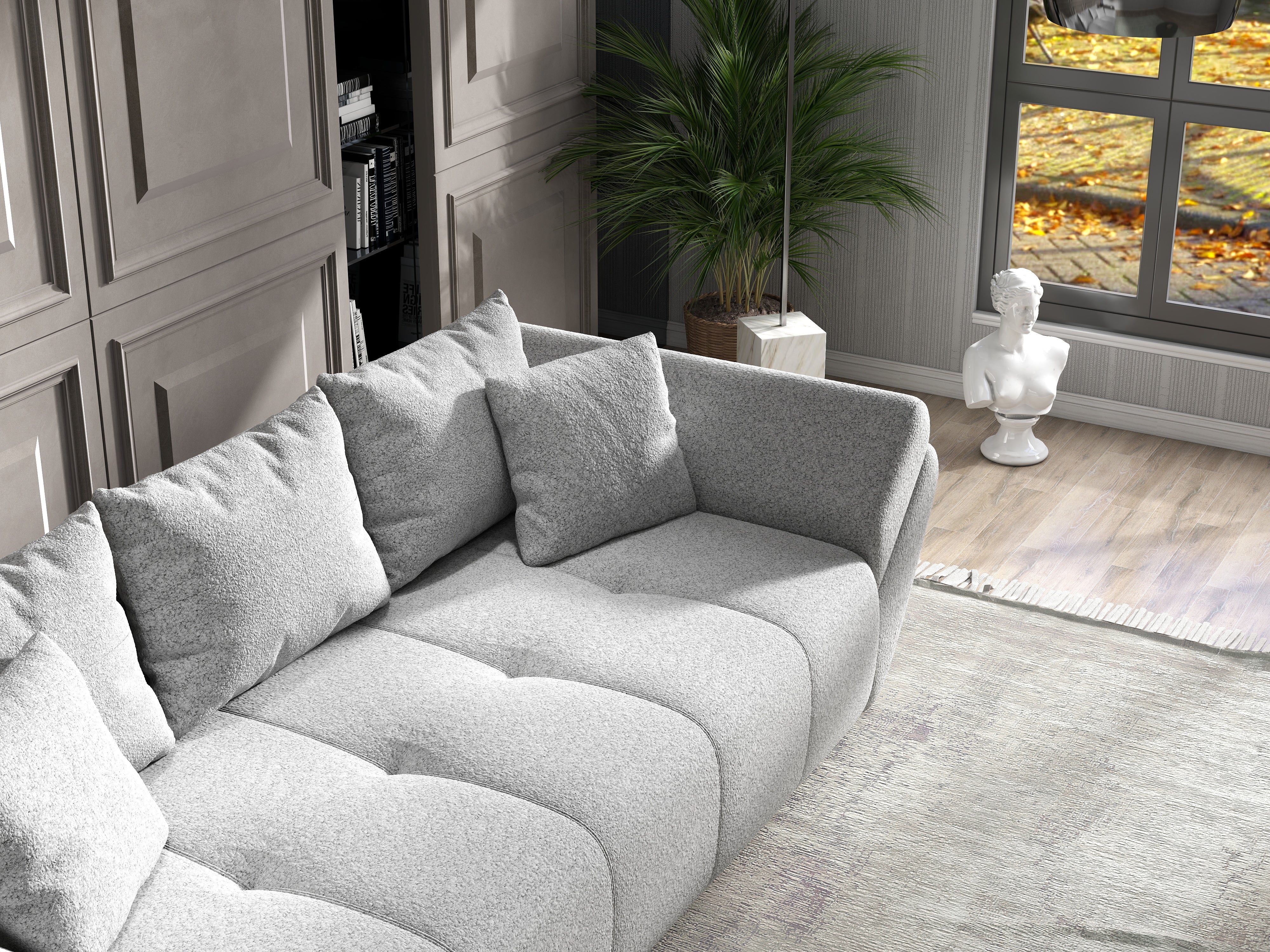 Canapea extensibilă dumonde cu ladă de depozitare si sezut confortabil din spuma HR, Berlin Euphoria Grey 250x100 cm Fabrica