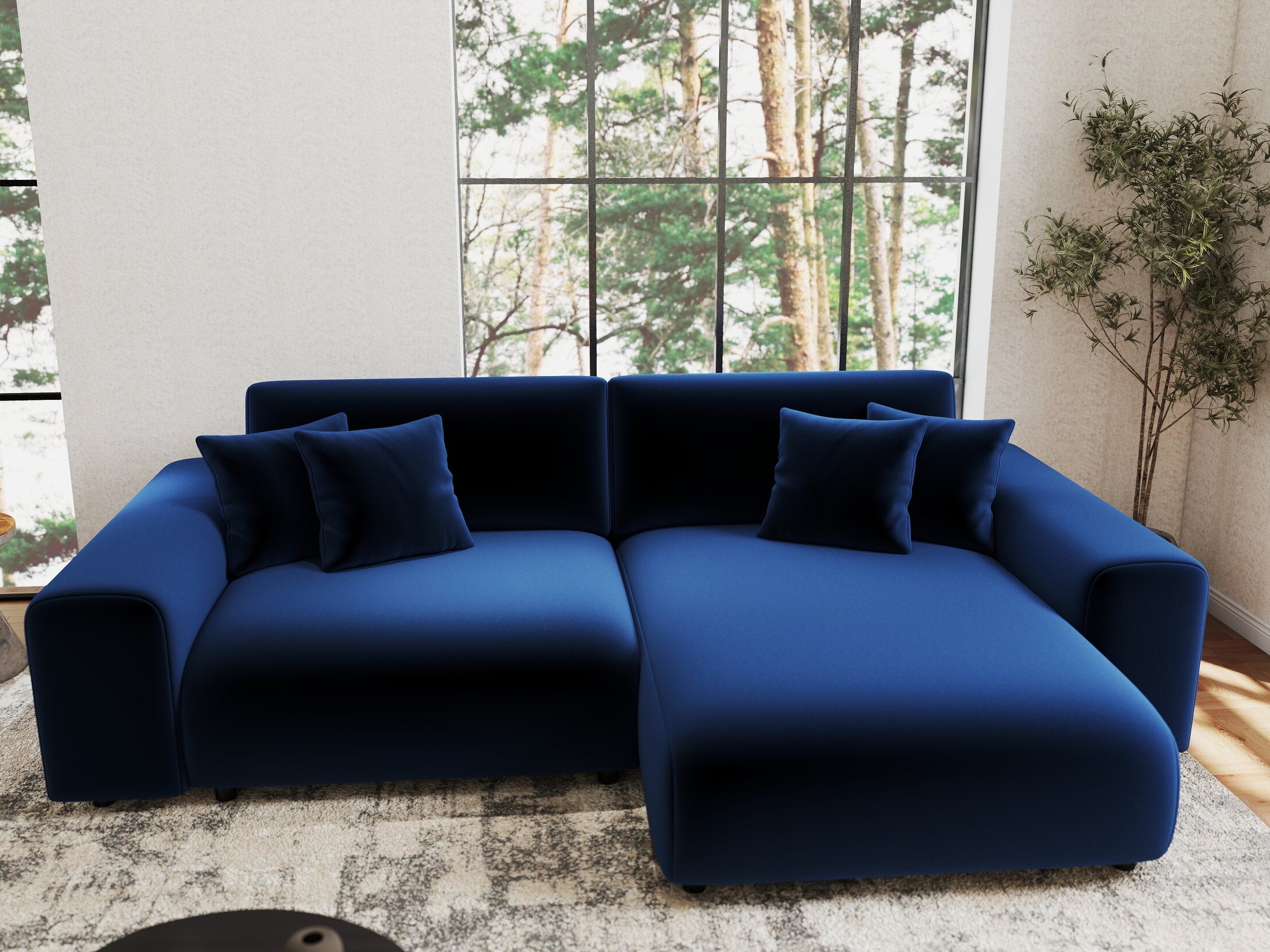 Colțar extensibil dumonde cu ladă de depozitare si sezut confortabil din spuma HR, Sarina Royal Albastru Navy 255x168 cm II